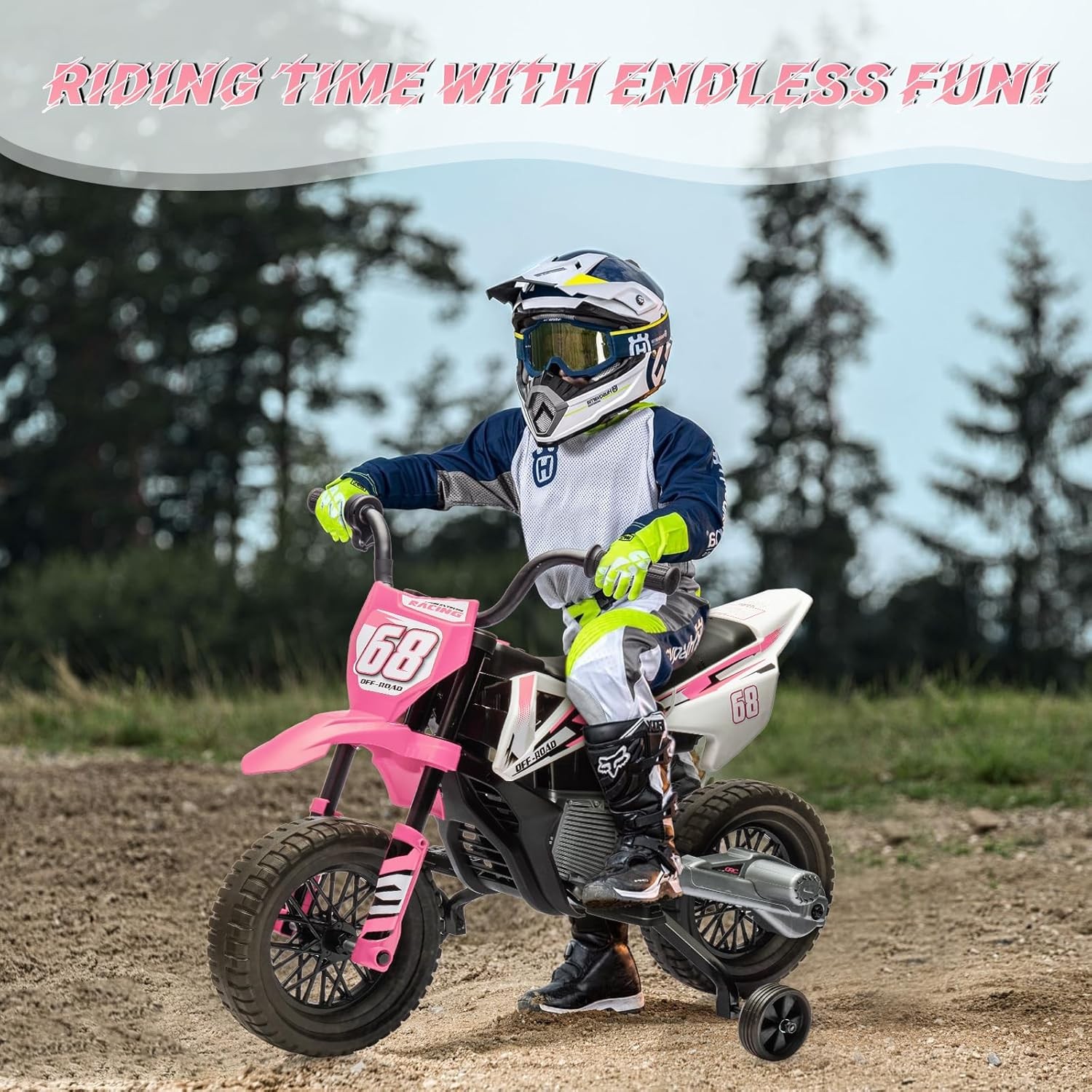12V Kids Electric Dirt Twist Grip Throttle Bike w/Training Wheels 3Mph Music NEW
