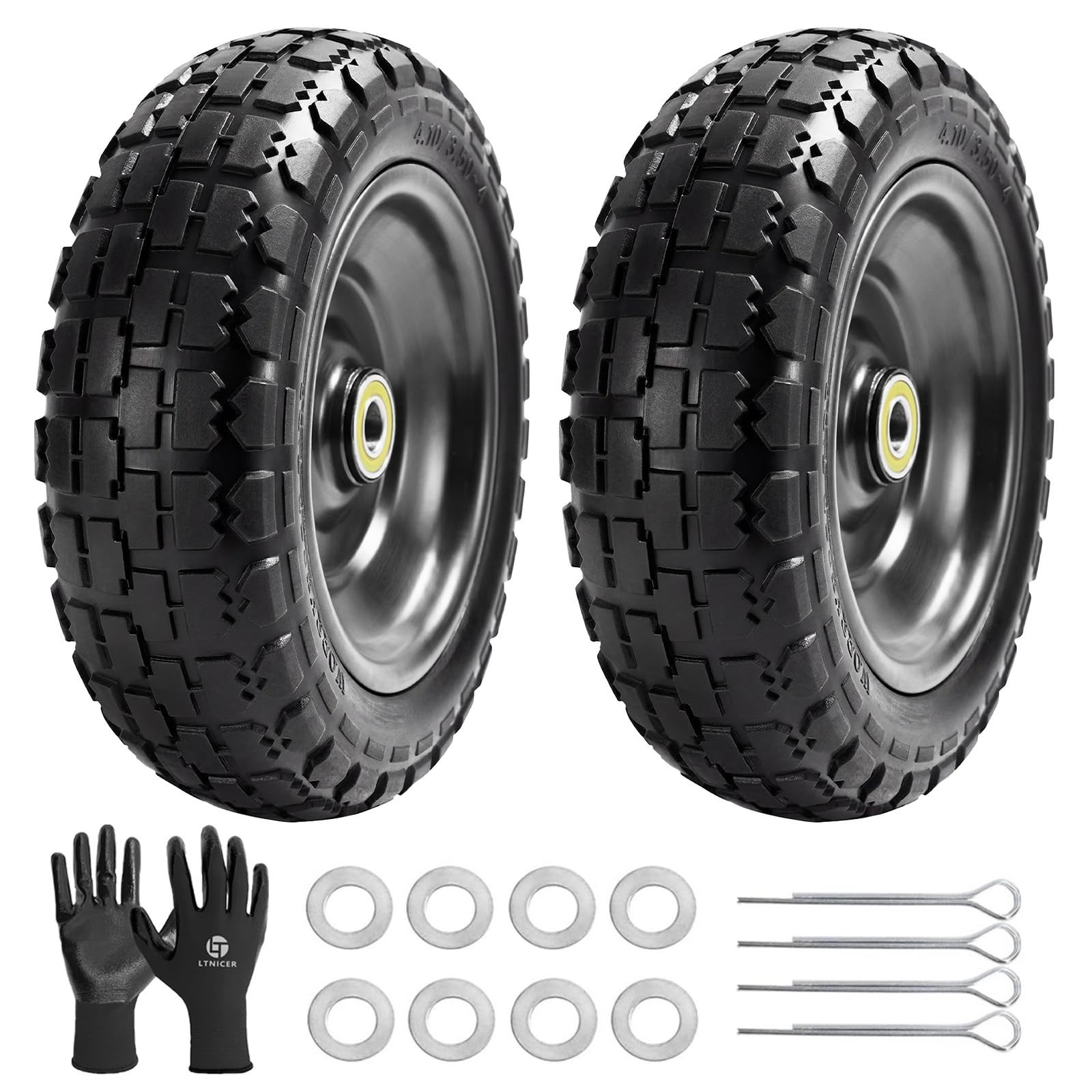 10″ Flat Free Replacement Wheels for Gorilla Carts (2-Pack), 4.10/3.50-4 Soli…