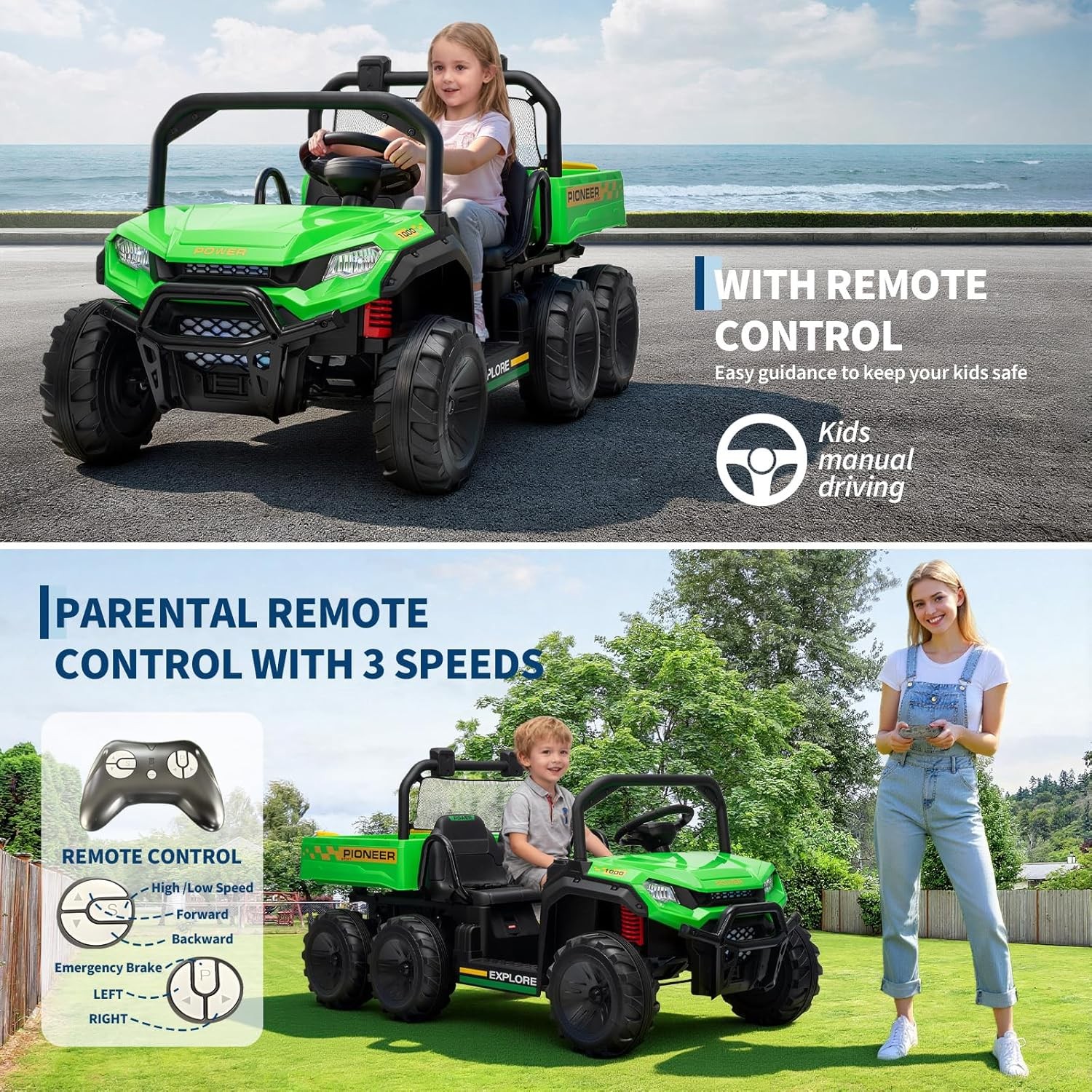 24V 4WD Kids Ride-on Dump Truck Remote Control 2-Seater with Dump Bed 3 Speed
