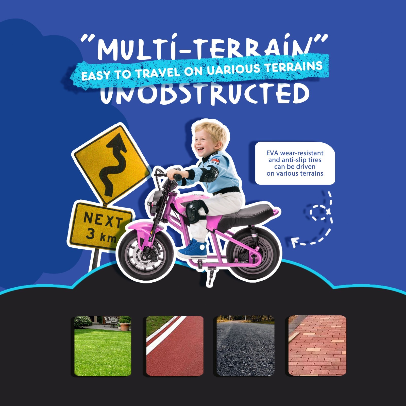 24V Kids Electric Motorcycle w/14in EVA Wheels, 300W Motor for Kids 6+,Pink