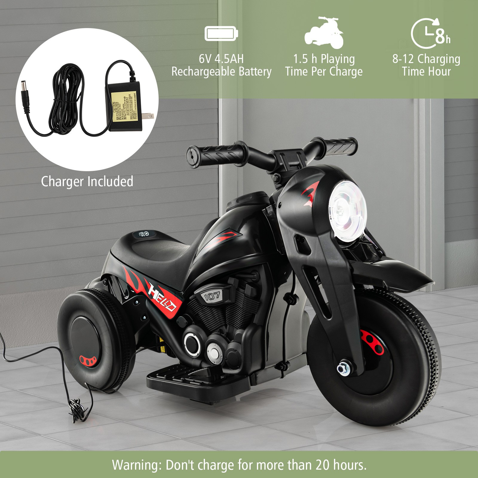 Kids 6V Bubble Car Electric Ride on Motorcycle w/ Music Button & LED Headlight
