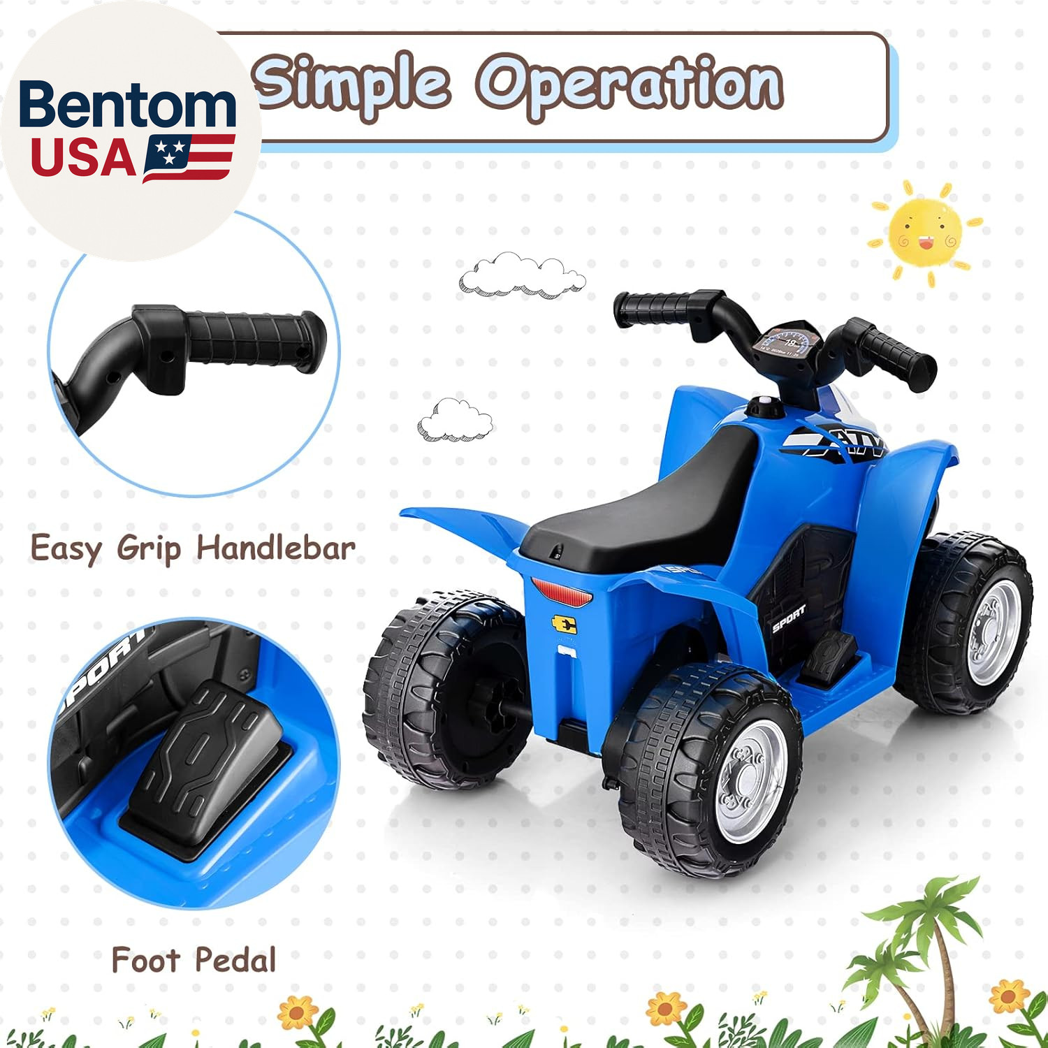 Kids Ride on ATV, 6V Electric Vehicle for Toddlers, 4 Wheeler Battery Powered Mo