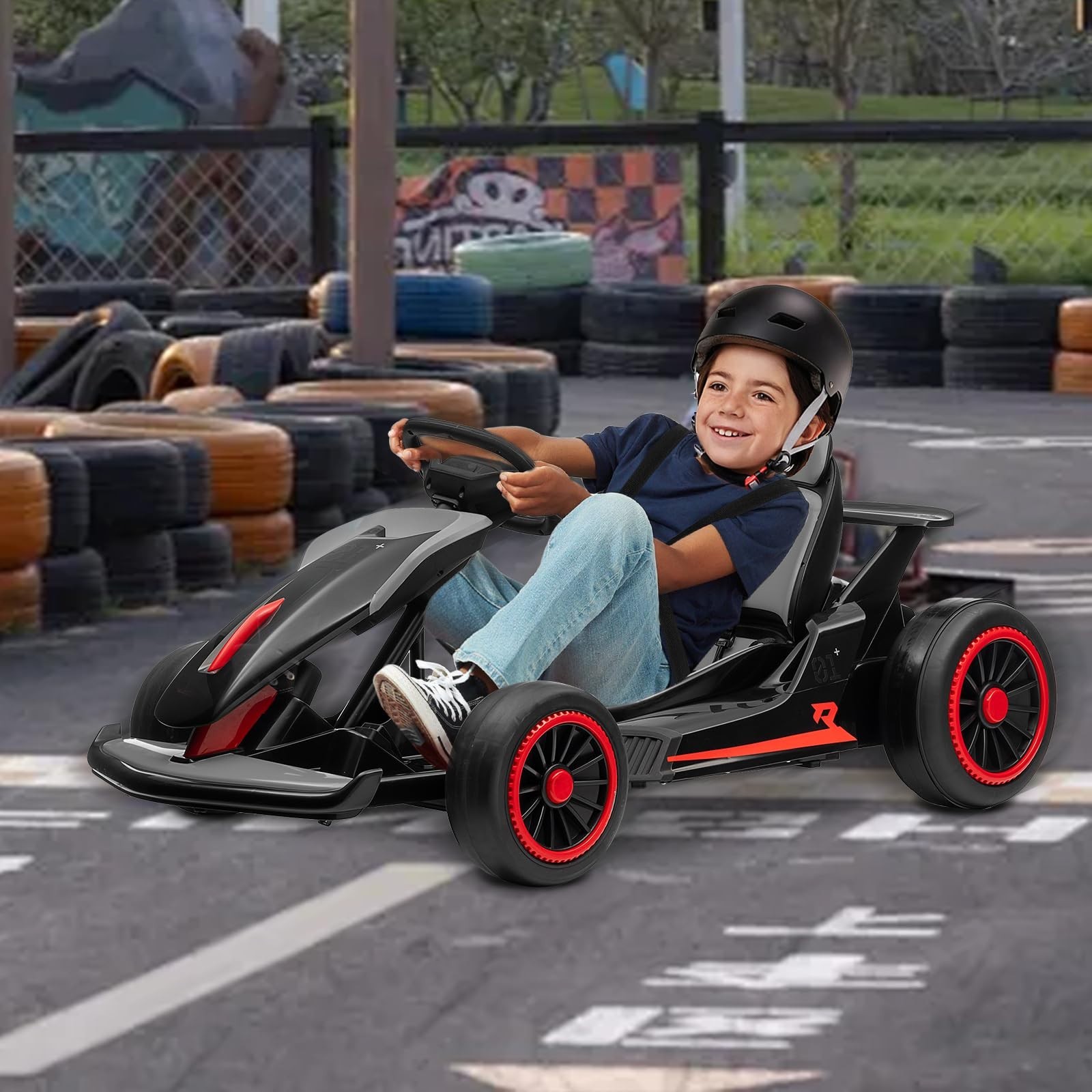 24V Go Kart for Kids Child Electric Drift Go Cart With Music 5-Point Safety Belt