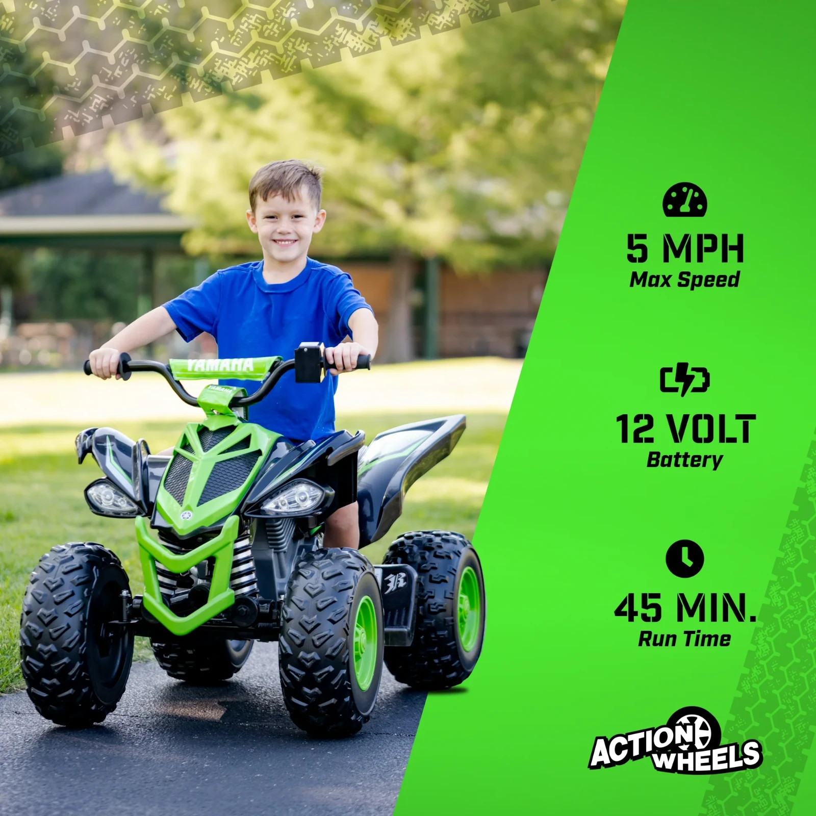 Yamaha Raptor ATV 12V All-Terrain Battery-Powered Ride-On, Green, Ages 3+