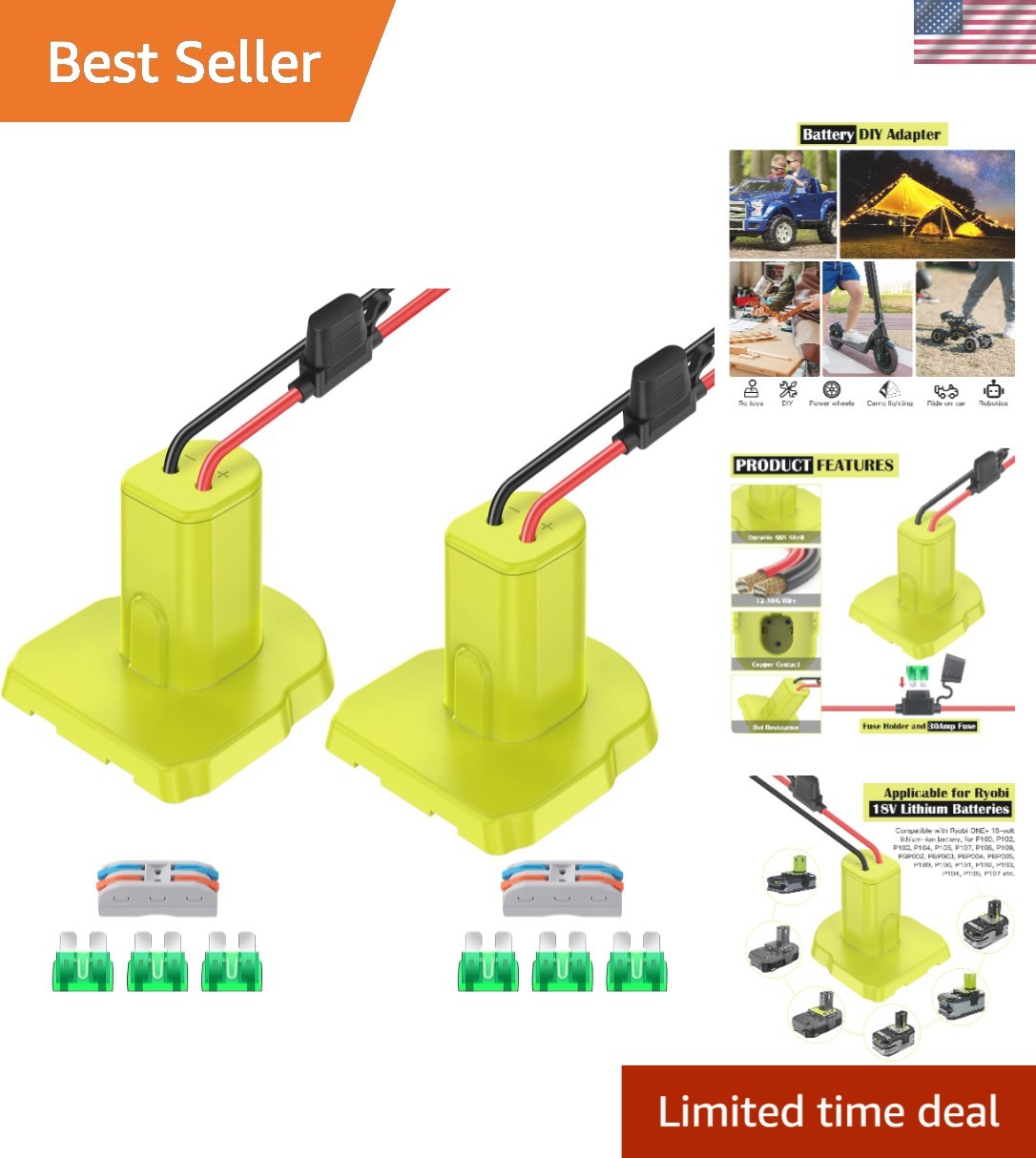 2-Pack Ryobi 18V Battery Adapter for Power Wheels – Upgrade Your Ride-On Toys