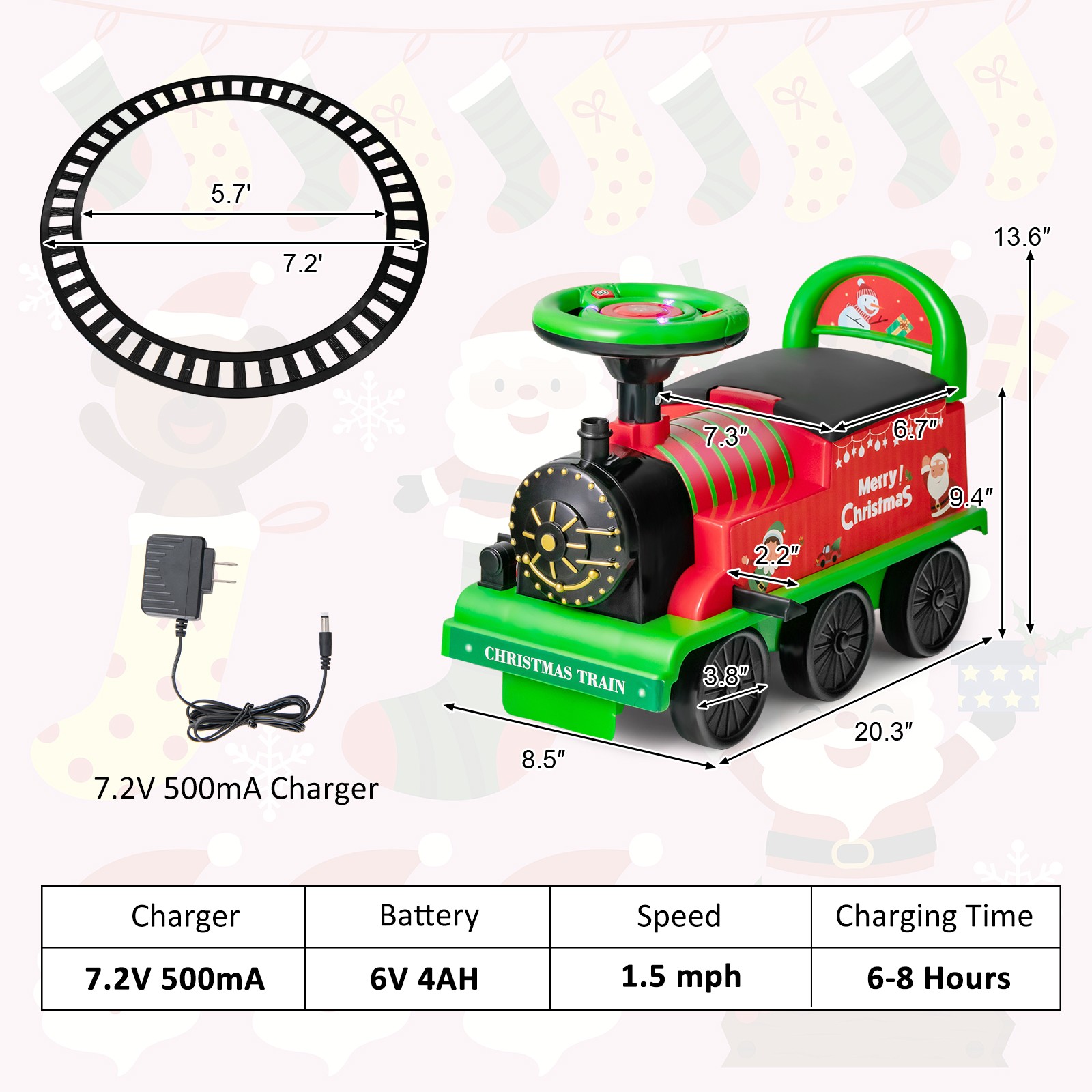 6V Electric Kids Ride On Train Motorized Train Toy w/ Track & 6 Wheels Green