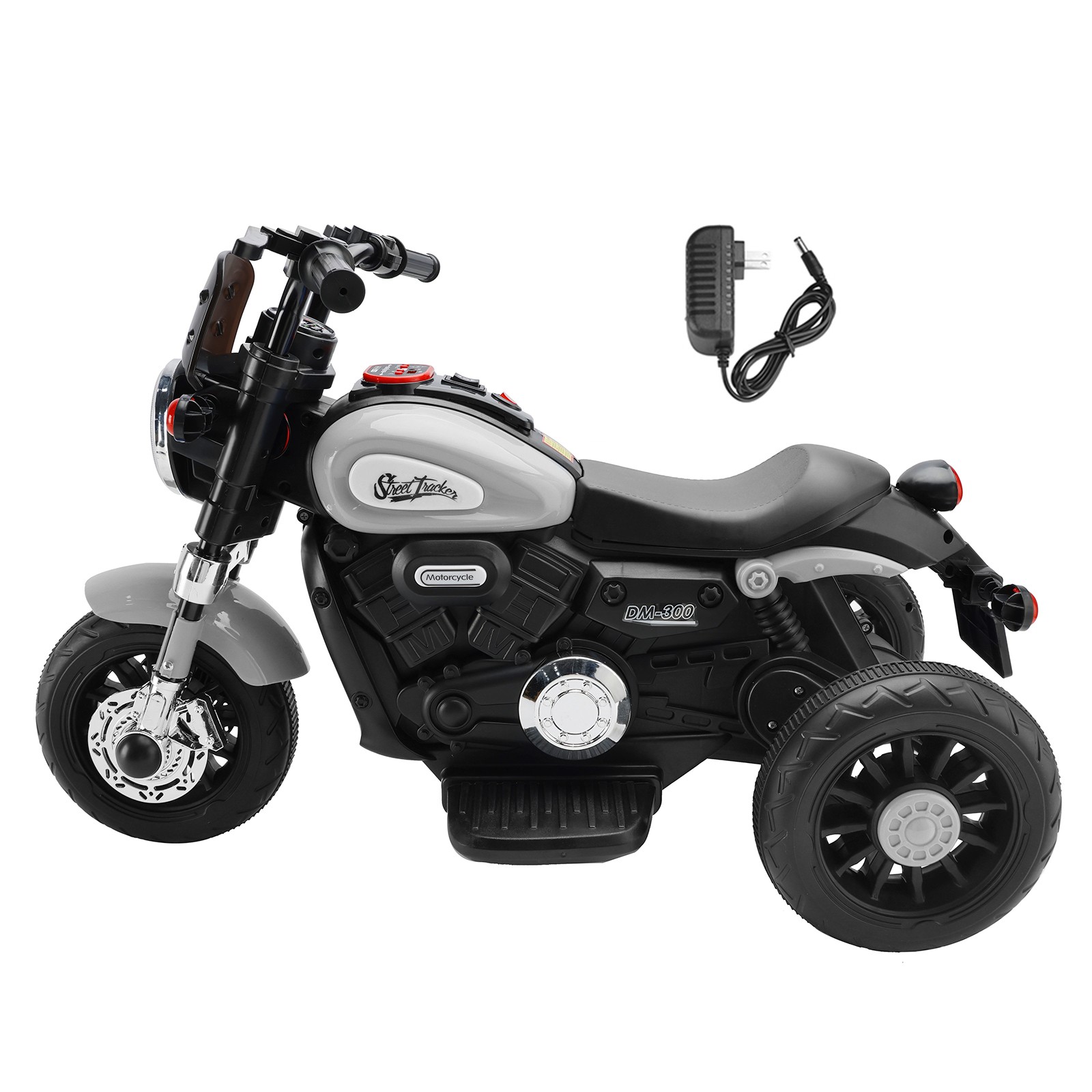 3 Wheel Kids Ride On Motorcycle 6V Powered Electric Dual Drive Toy Car Gray