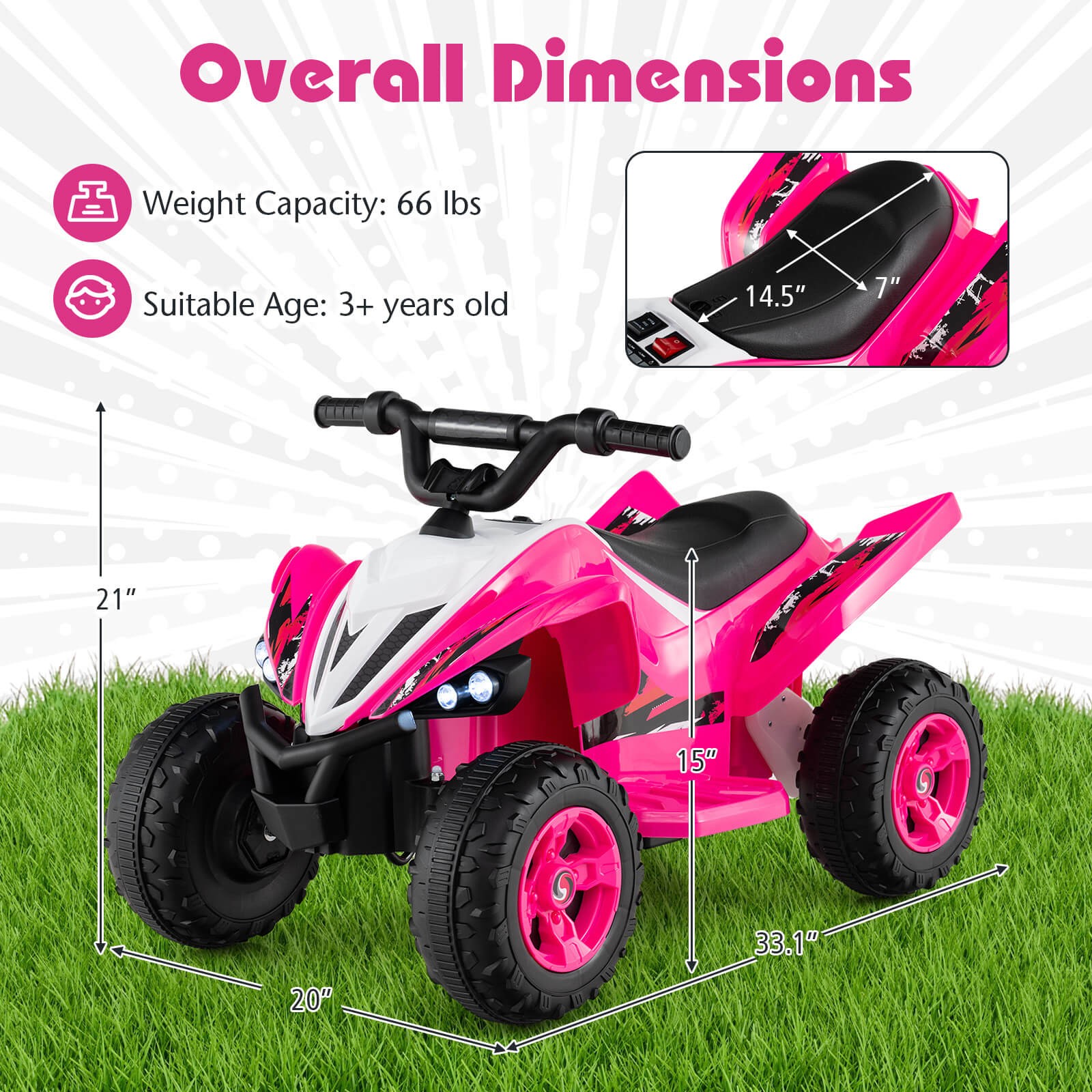 12V Quad 4 Wheeler Ride on Toy with Music, Light, USB Port, Wireless Connection