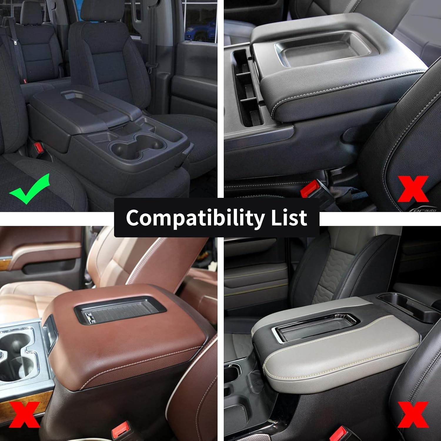 Custom Center Console Armrest Cover for 2019-24 Chevy Silverado GMC Sierra Black