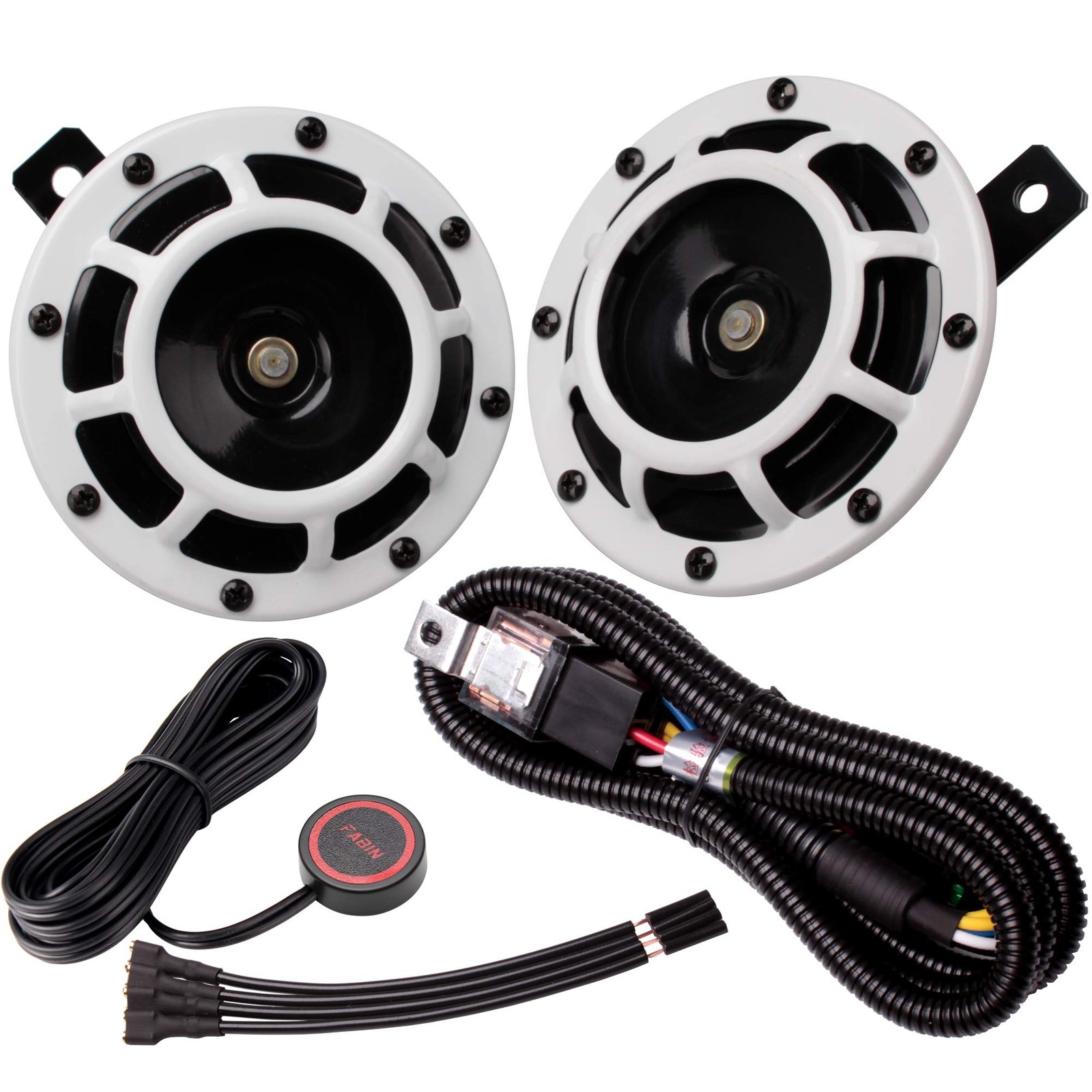 Car Horn 12V Loud Motorcycle High/Low Supertone Truck Horn Kit Electric White
