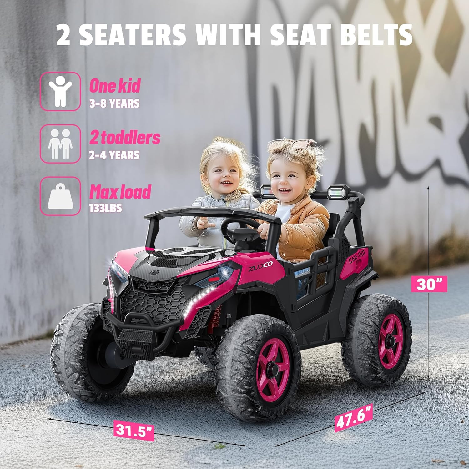 24V 2 Seater Ride on Car Truck 4X200W, EVA Tires, 4WD/2WD, Rainbow Lights, Remot