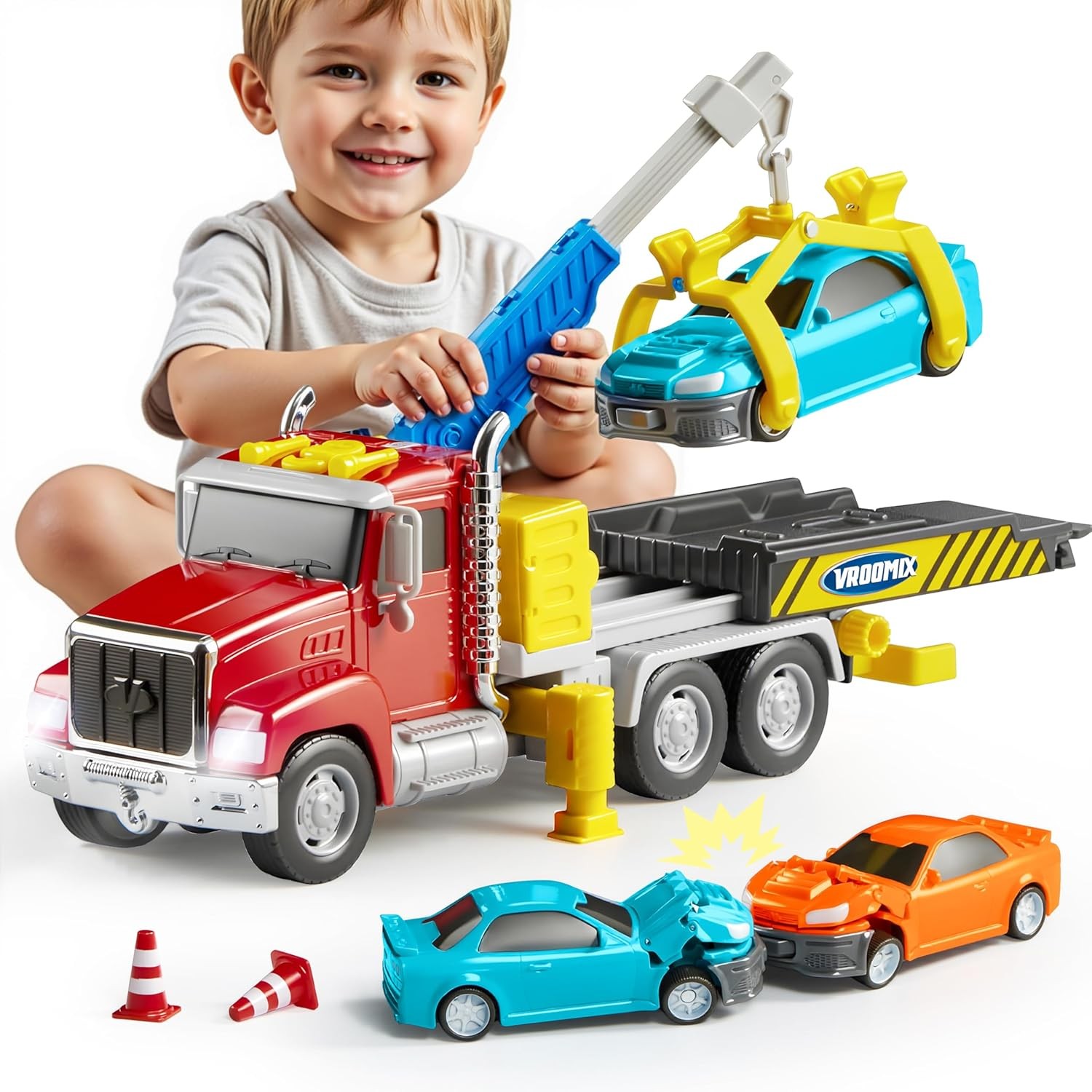 Vroomix Kids Tow Truck Toys for 3 4 5 6 7 Years Old Boys, Toddler Car Toys