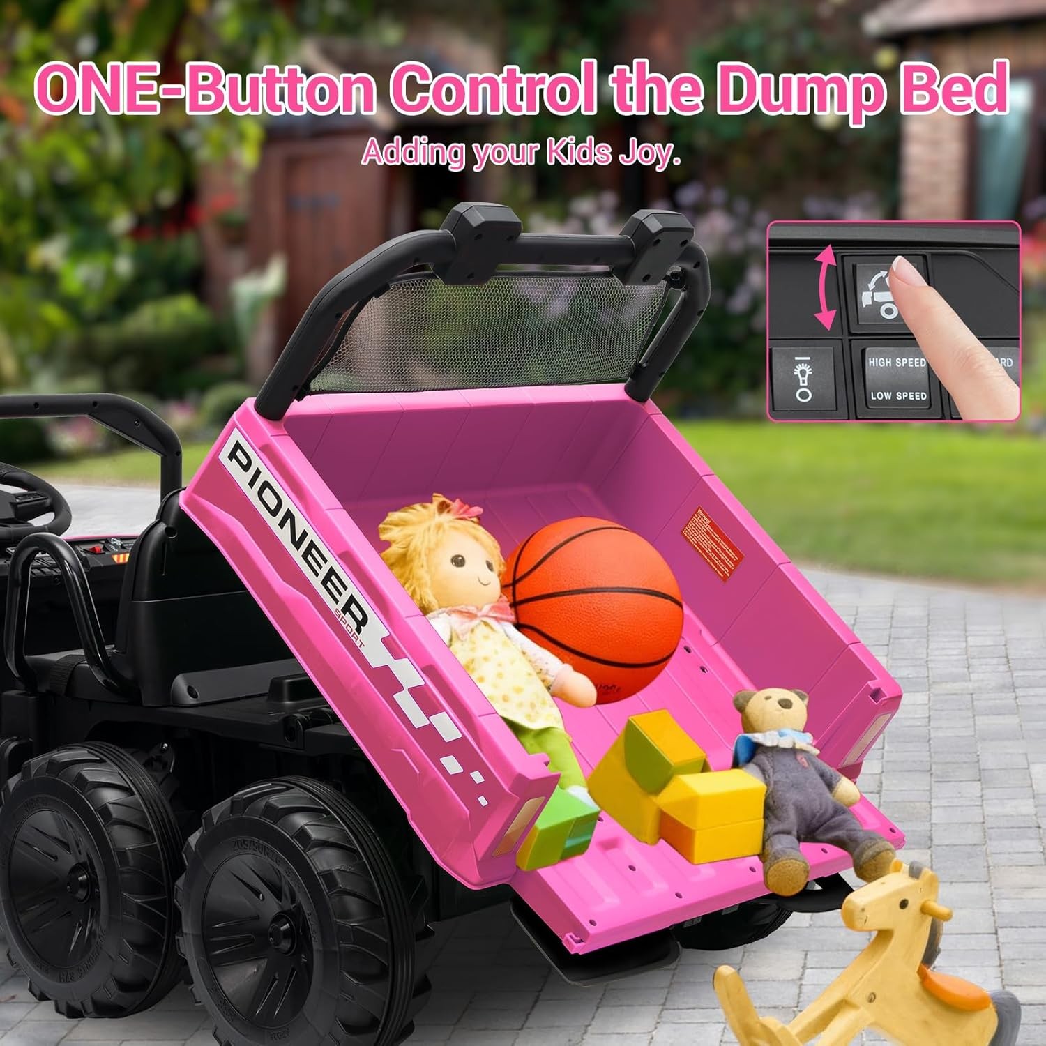 2 Seater Ride on Car 24V Kids Electric Dump Truck 4WD 6Wheeler w/Parental Remote