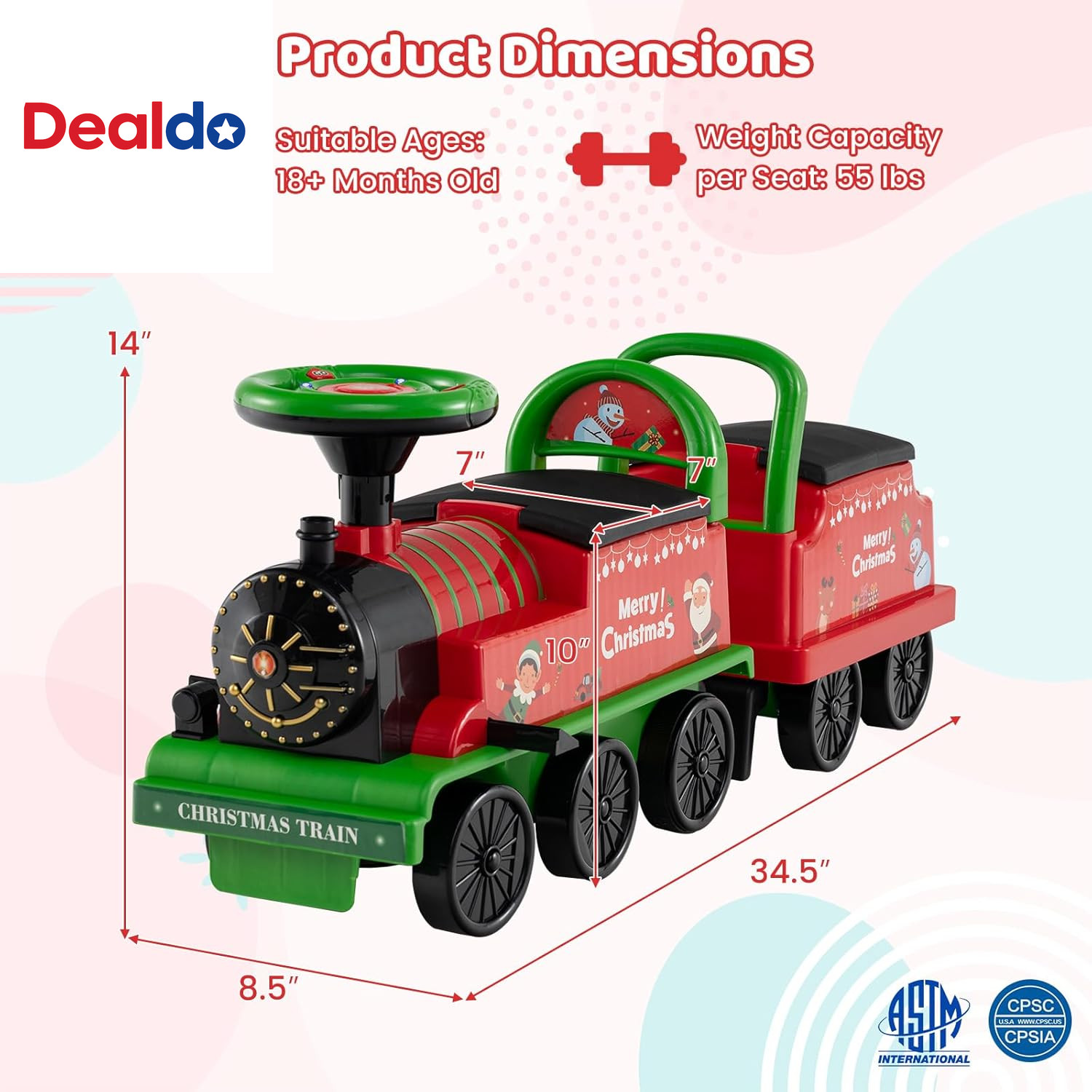 2-Seater Ride on Train with Carriage, 6V Ride on Toy W/Under-Seat Storage, Footr