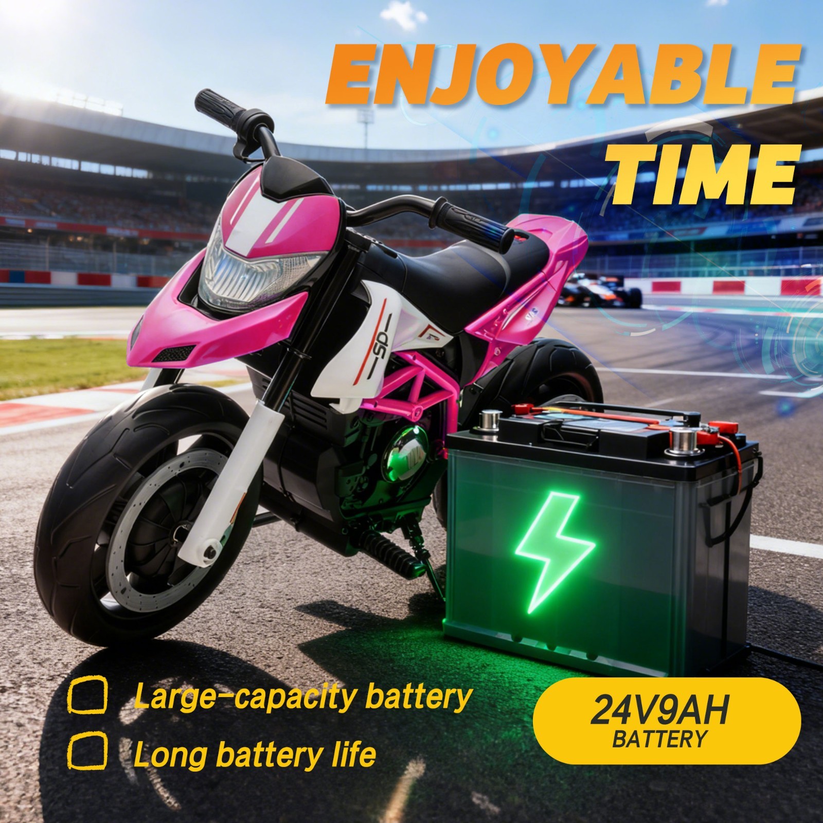 24V Kids Electric Motorcycle Ride On Toys Electric Bike for age 6+, Pink