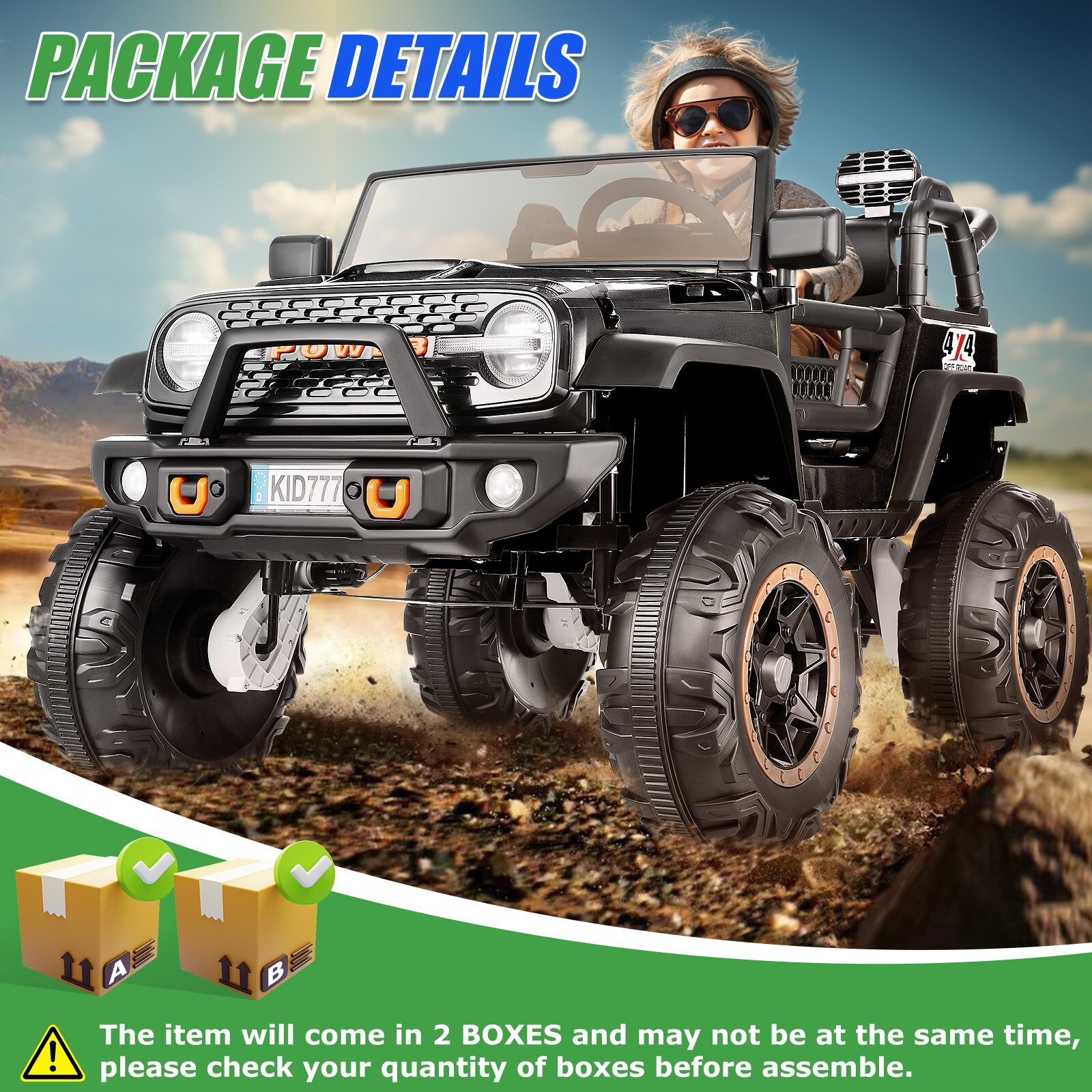 24V Kids Ride On Car,2 Seaters 2x200W Electric Vehicle Truck Bluetooth w/Remote