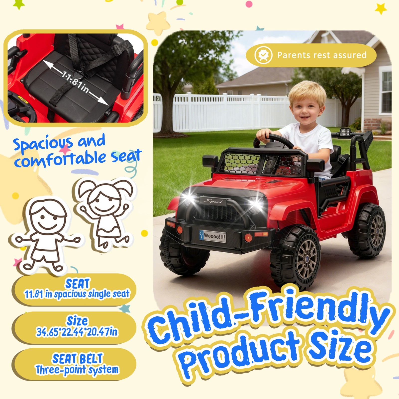 12V Kids Ride On Toys Truck w/Remote, Electric Toddler Ride on Car for Kids, Red