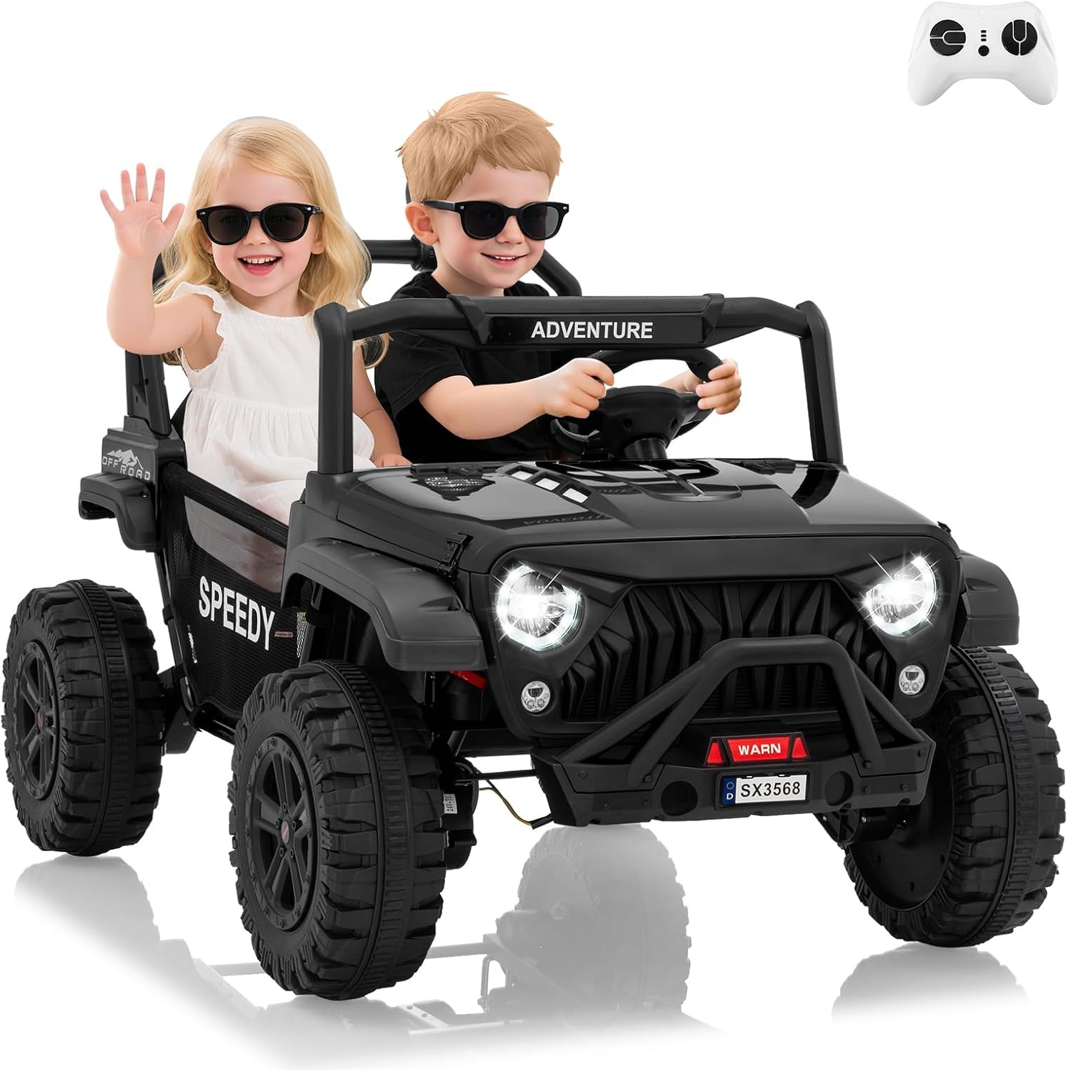 24V 2-Seater Remote Control 4WD Truck 5MPH, 3 Speeds & Spring Suspension for Kid