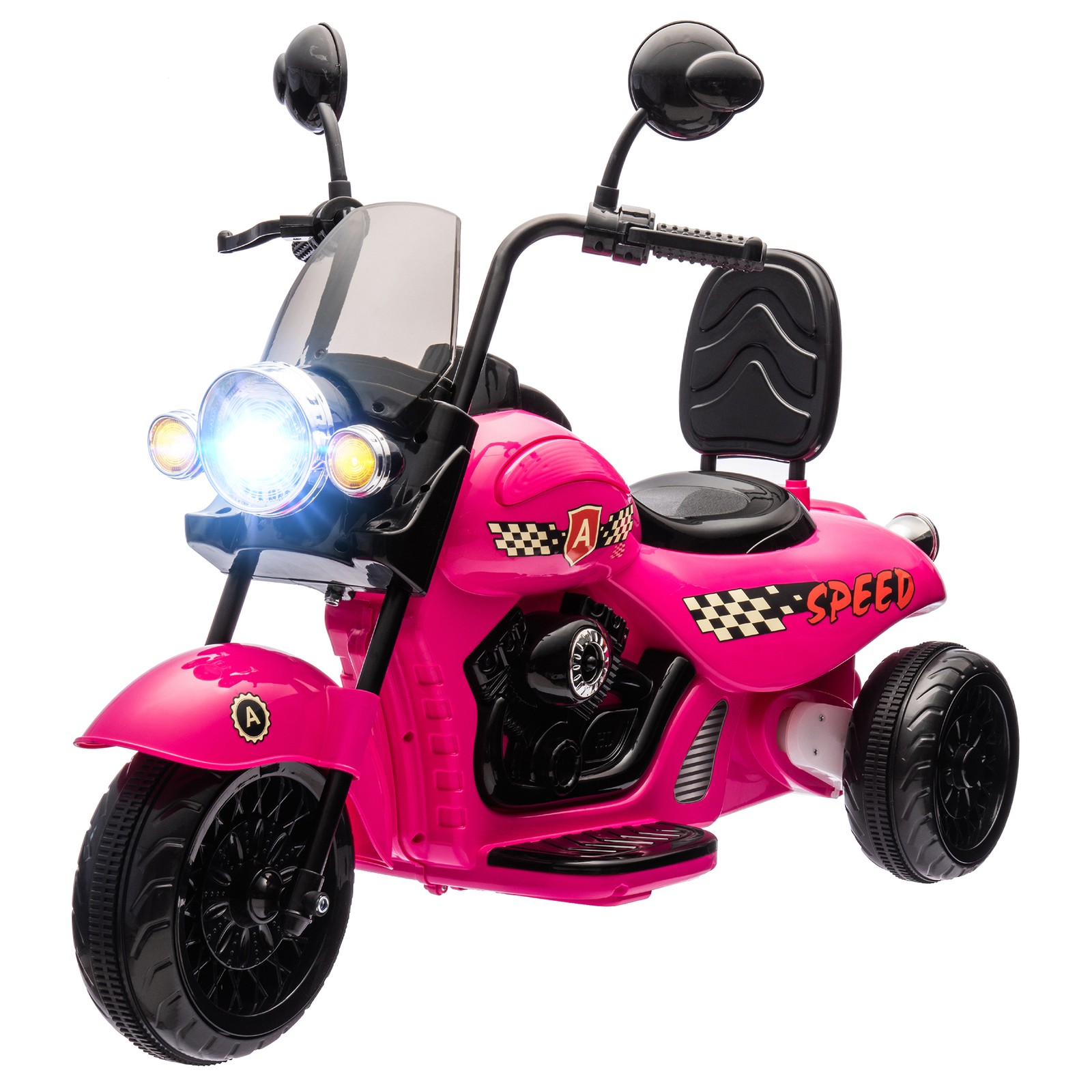 6V 3 Wheels Electric Motorcycle for Kids w/ Headlights, Music, Pink