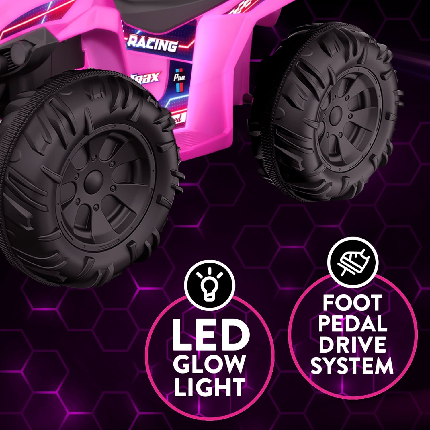 Kid Trax 12V Glow ATV Ride-On Toy, Pink, with LED Lights, Rechargeable Battery,