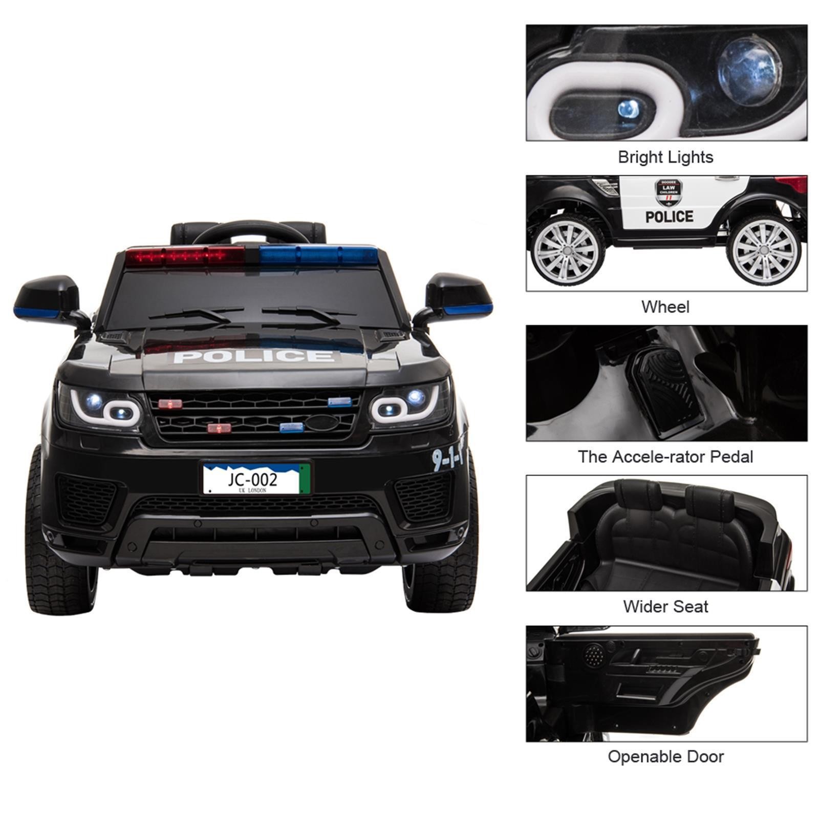 Electric Police Car Kids Ride On SUV Toy RC w/ Remote LED Light for 3 to 8 Ages