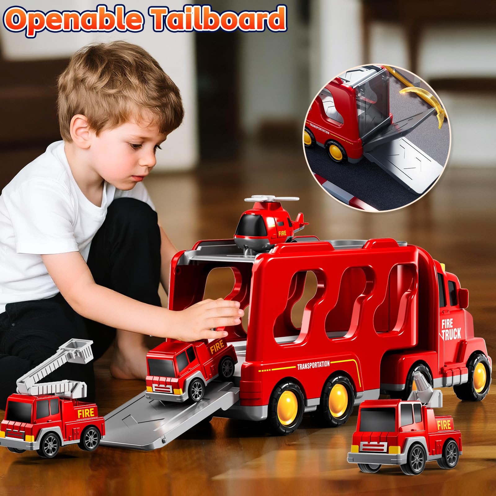 KIZONLY Fire Truck Toys for Toddler 1-3 3-5, 5-in-1 12.9 x 3.9 x 5.3 inches