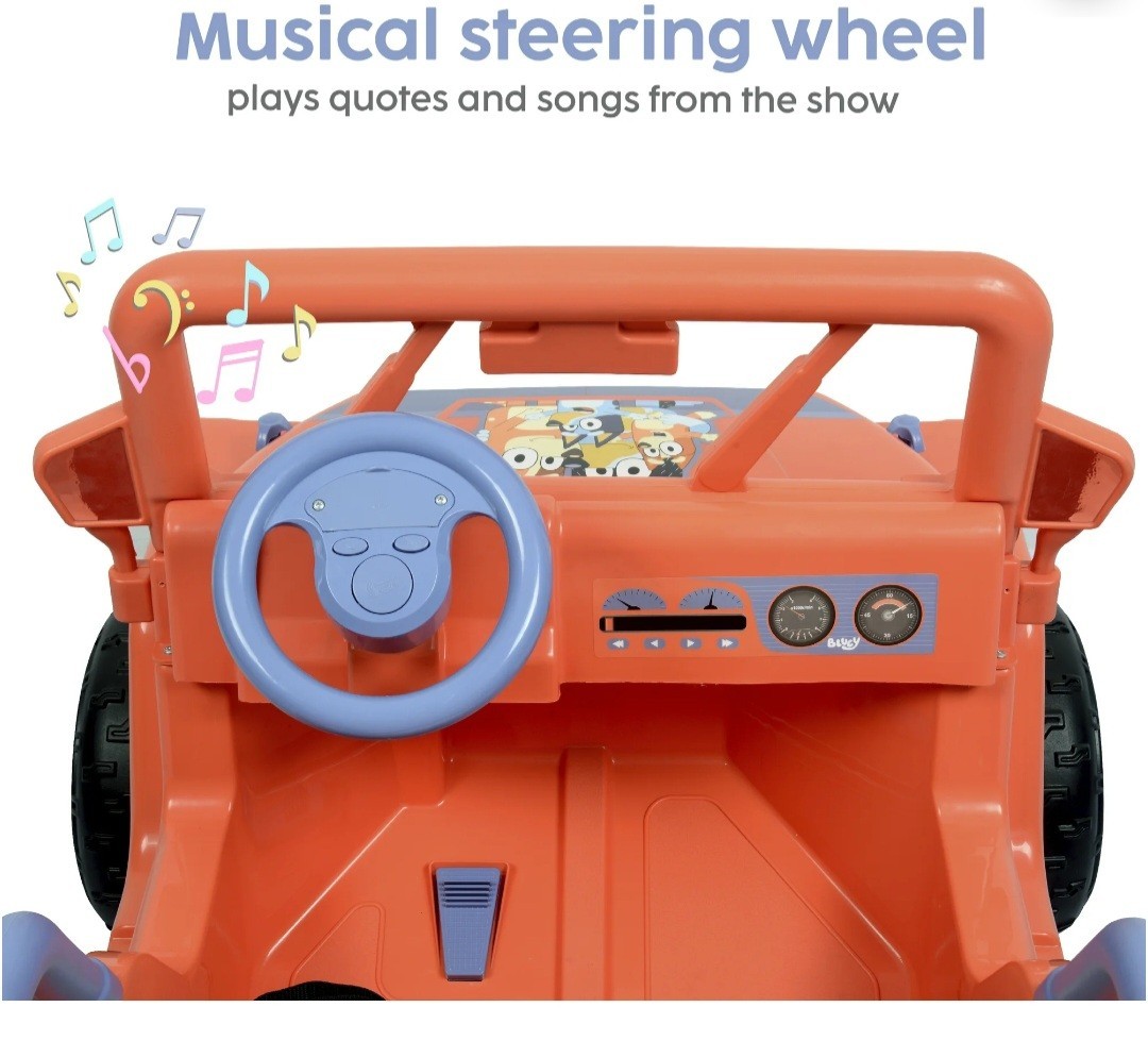 Bluey 4-Wheeler Battery-Powered 12V Ride-On Car w/ Songs from the Show, Ages 3+