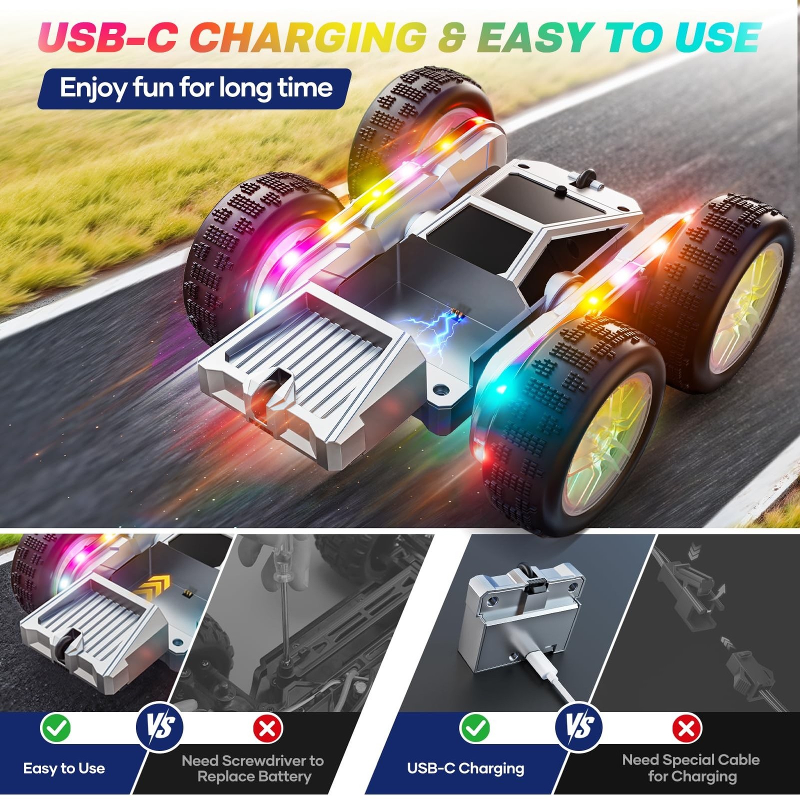 WayEee Remote Control Car for Boys 4-7, 360° Flips Rotating RC Stunt Car wi