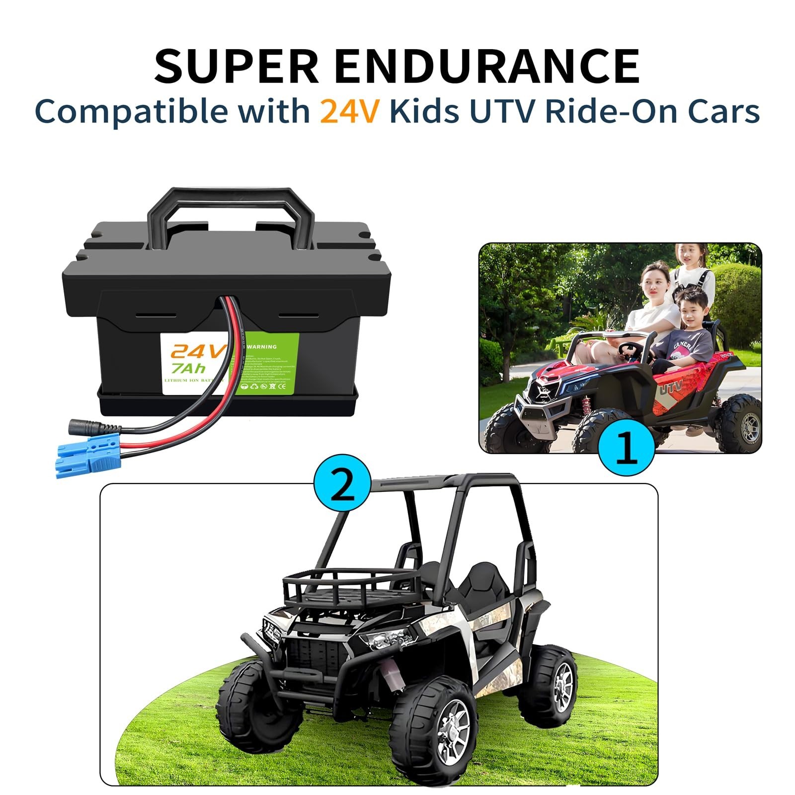 24V Lithium Battery 7Ah/12Ah for Ride-On Cars & Power Wheels, Lightweight, Long-