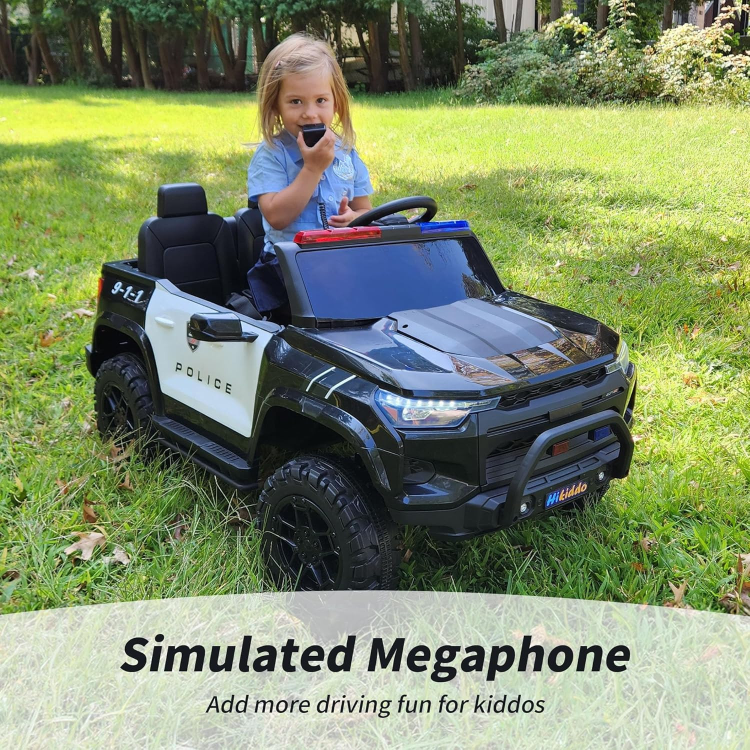 24V 10Ah Electric Police Car Ride on Toy for Big Kids, 4WD 2 Seater Kids Ride on