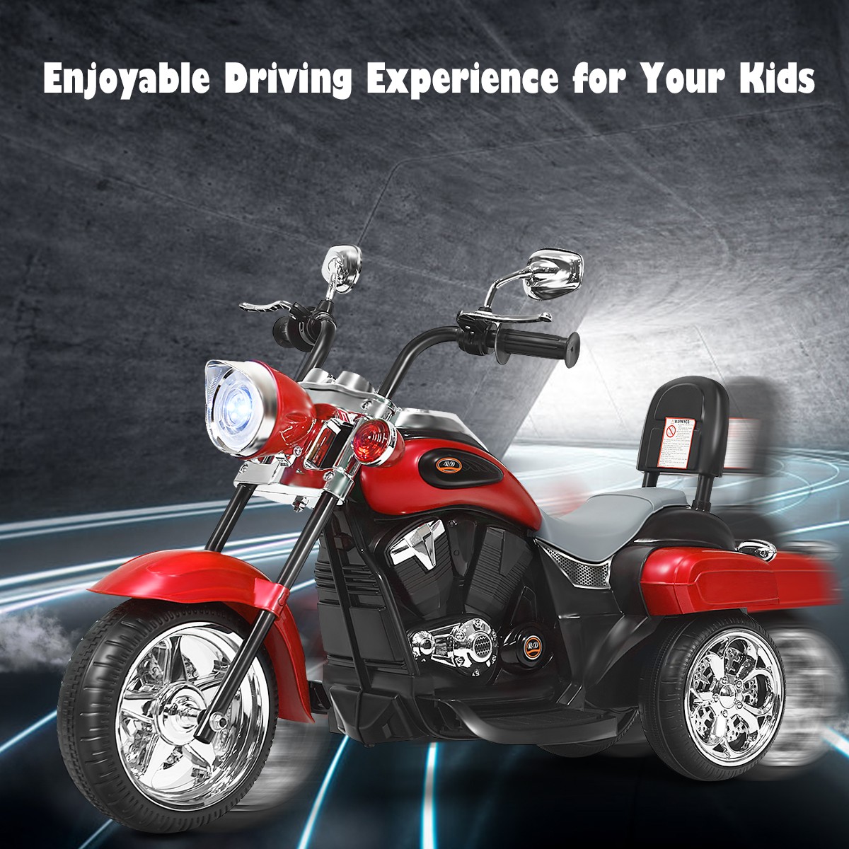 Honeyjoy 6V Kids Ride On Chopper Motorcycle 3Wheel Trike w/ Headlight & Horn Red