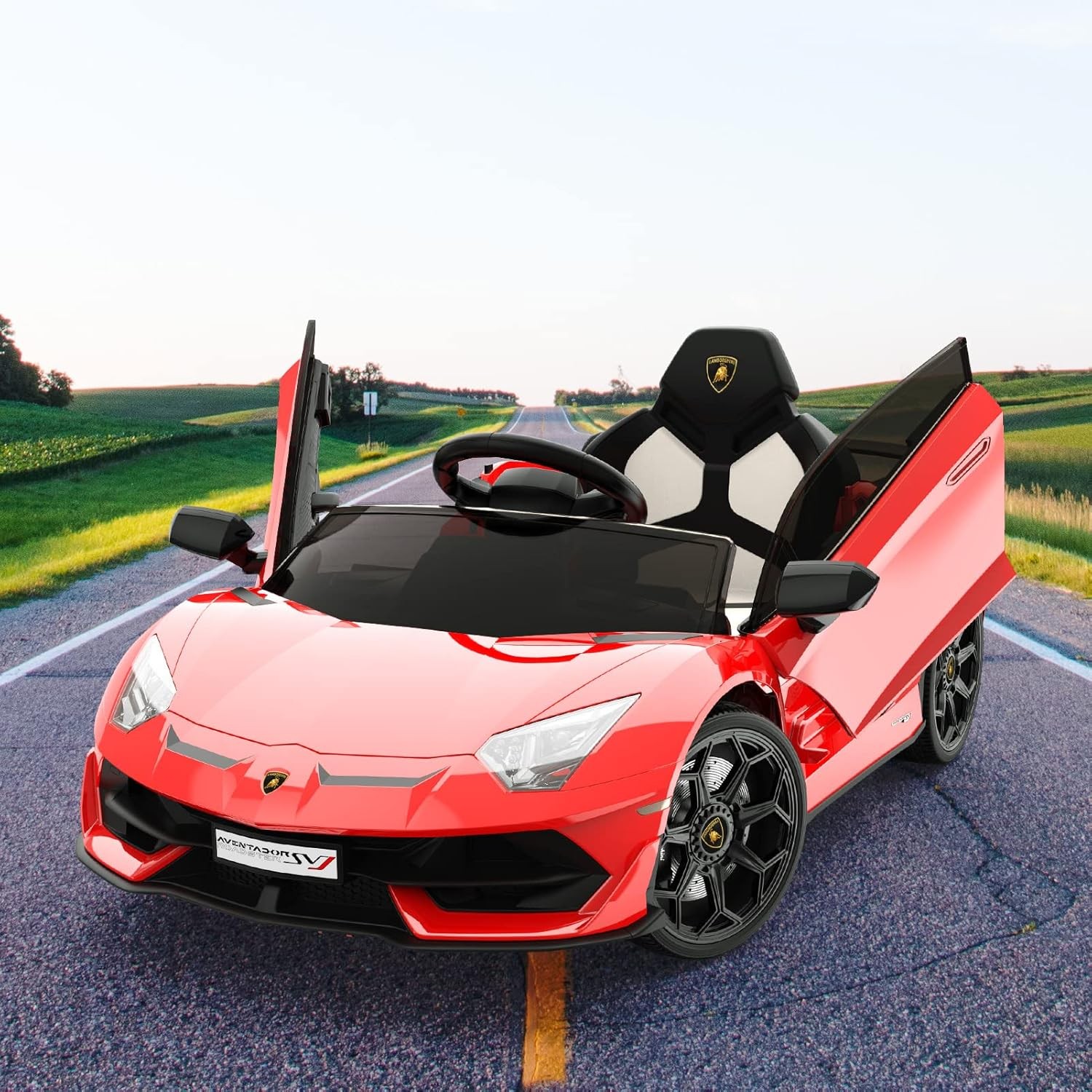 12V Ride On Car Land Rover Kids Electric Car Red with Remote Control Lamborghini