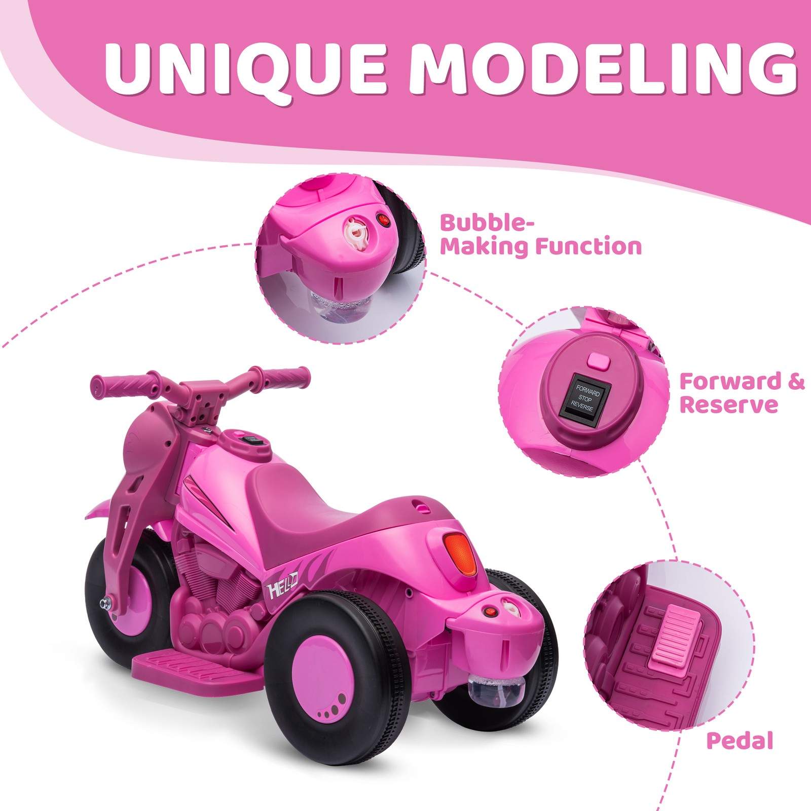 Qaba Ride On Motorcycle, 6V Ride on Bubble Car w/ Music, Green