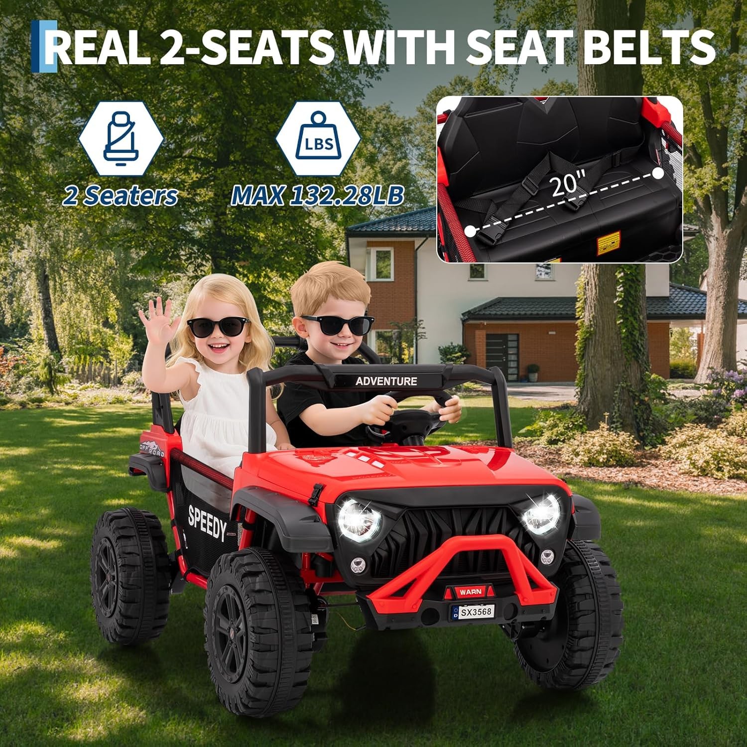 2 Seater Ride on Car for Kids Parental Remote 4WD 24V Ride on Toy 4.97MPH Truck