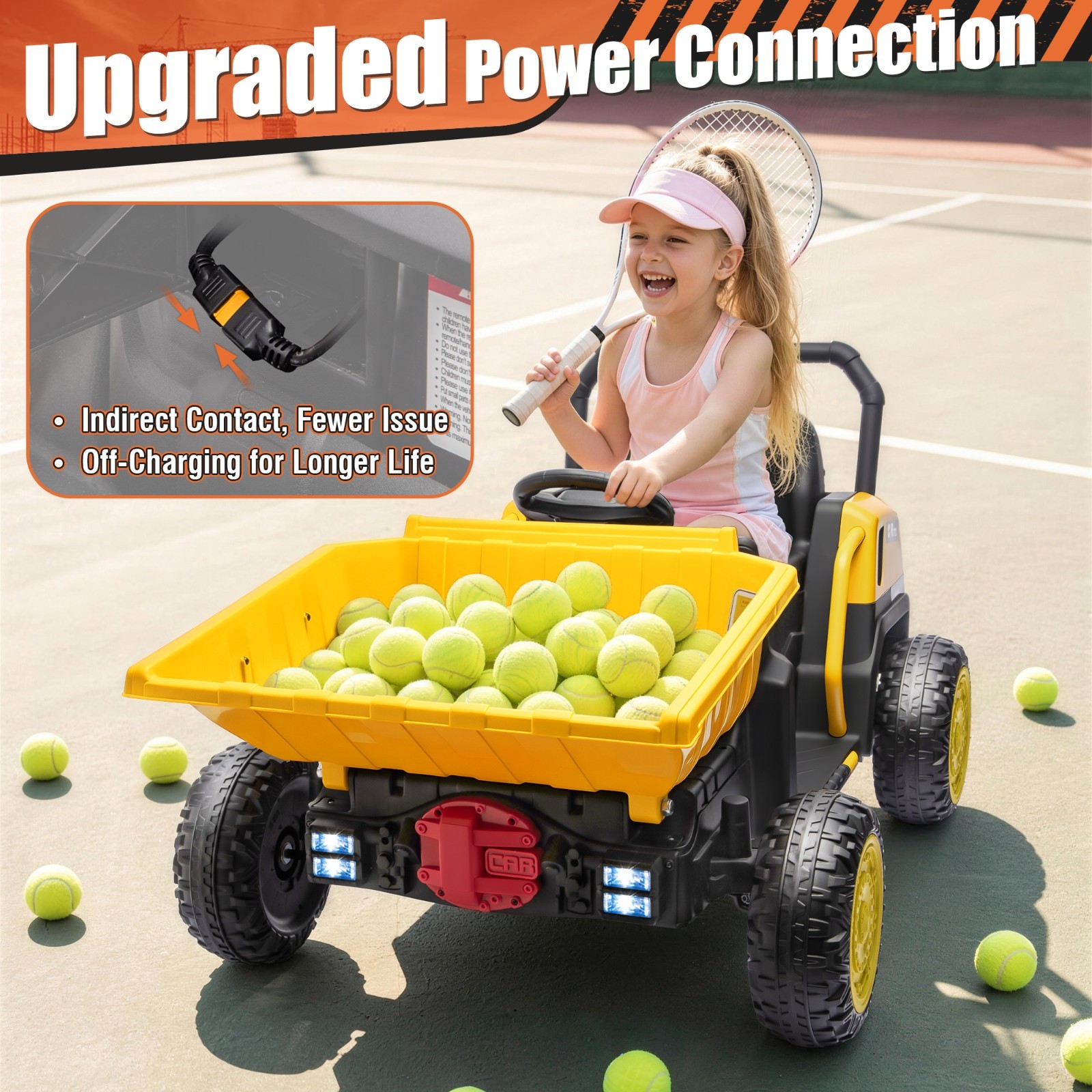 24V Kids Ride On Dump Truck, Remote Control, Metal Frame, Dump Bed & Shovel