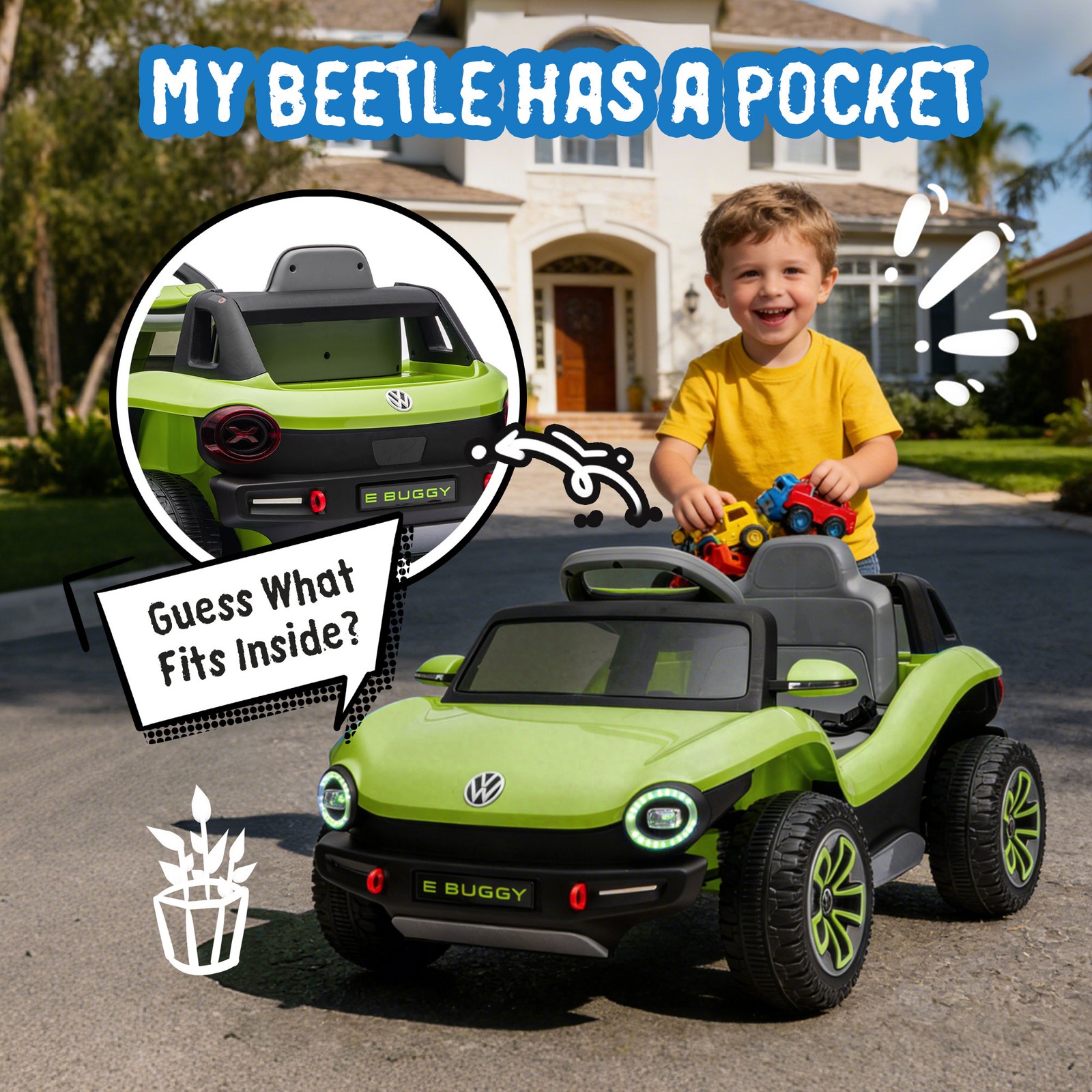 12V Licensed Volkswagen Beetle Kids Ride On Electric Car Speeds 1.5-2.5MPH Green