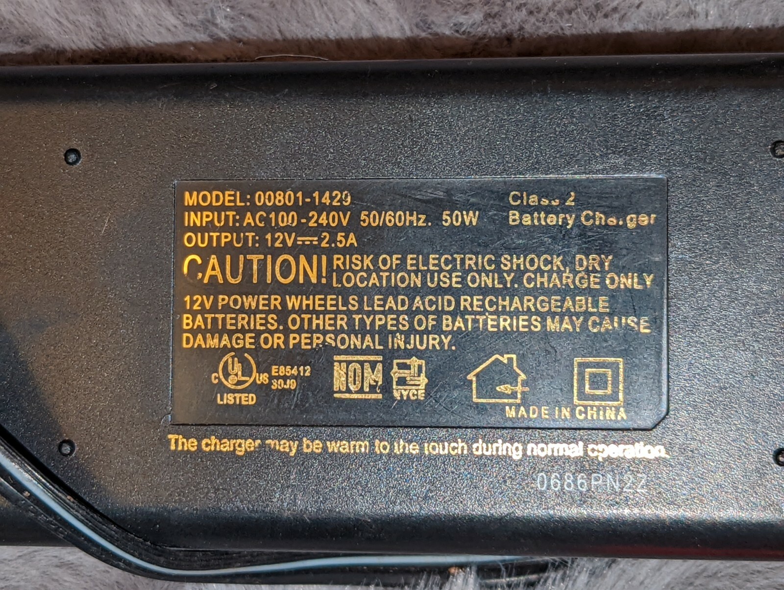 Fisher Price Power Wheels 12 Volt Quick Charger 00801-142-9