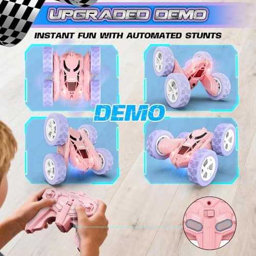 Pink Purple RC Stunt Car for Kids, Remote Control Car with 360° Purple&pink