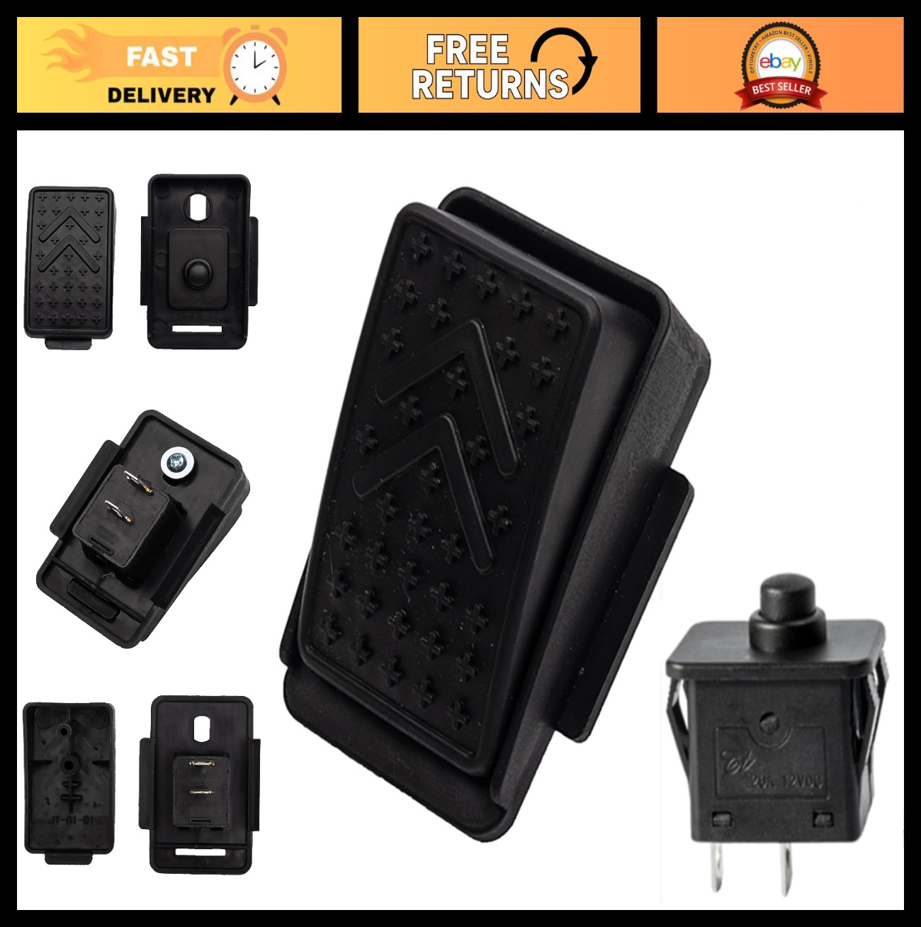 2 Pin Foot Pedal Switch for 6V 12V 24V Ride-On Toy Cars – Accelerator Button Rep