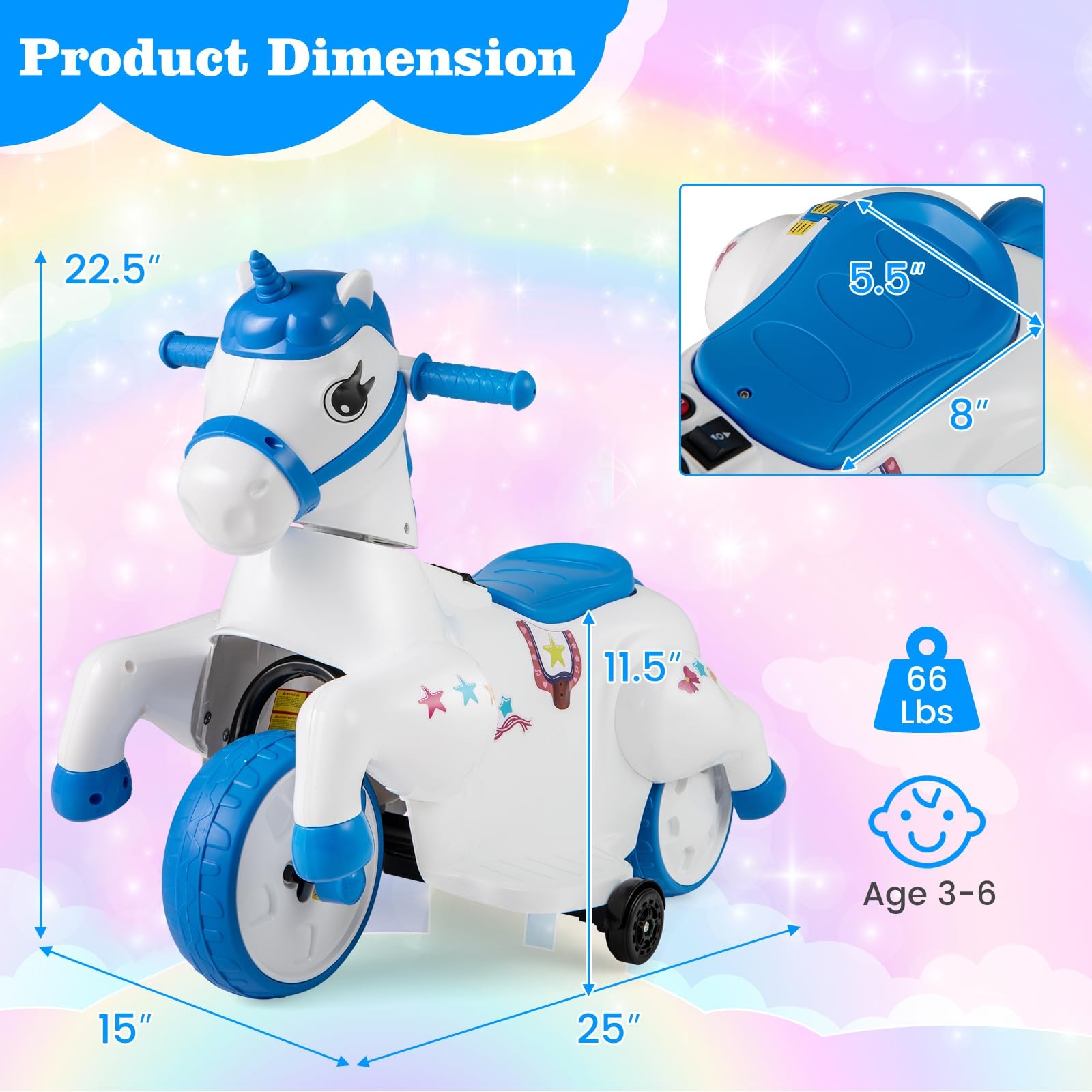 OLAKIDS 2 in 1 Ride on Motorcycle and Horse, Unicorn 6V Battery Powered Ride …