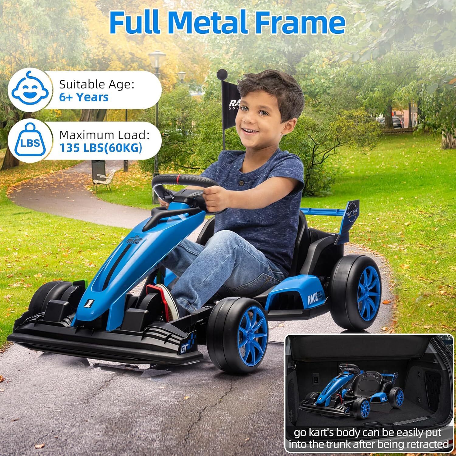 Electric Go Kart 24V 7Ah Drifting Racing Ride On Toy for Kids 6+ Max Load 135lbs