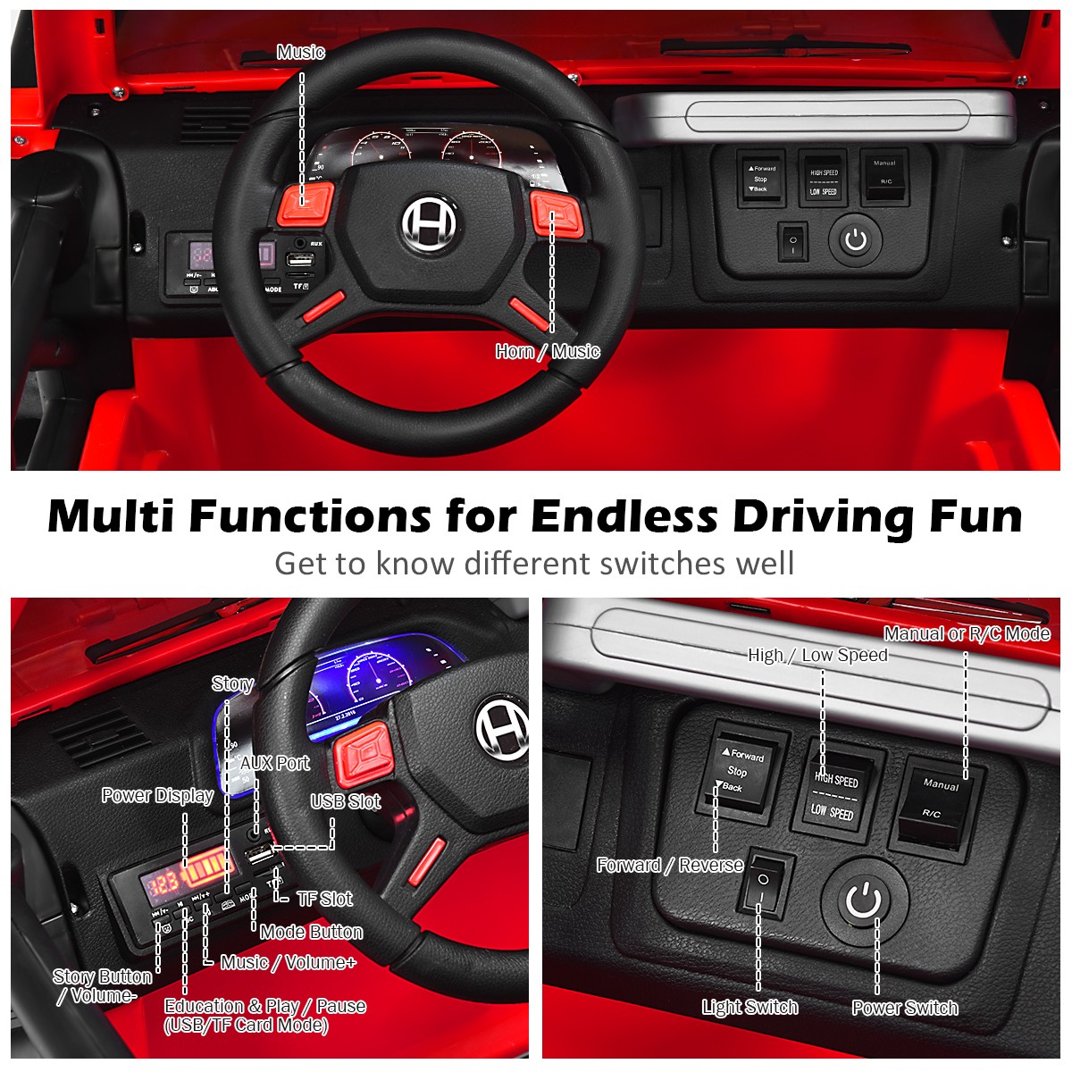 HoneyJoy 12V Kids Ride On Car 2 Seater Truck RC Electric Vehicle w/Storage Red