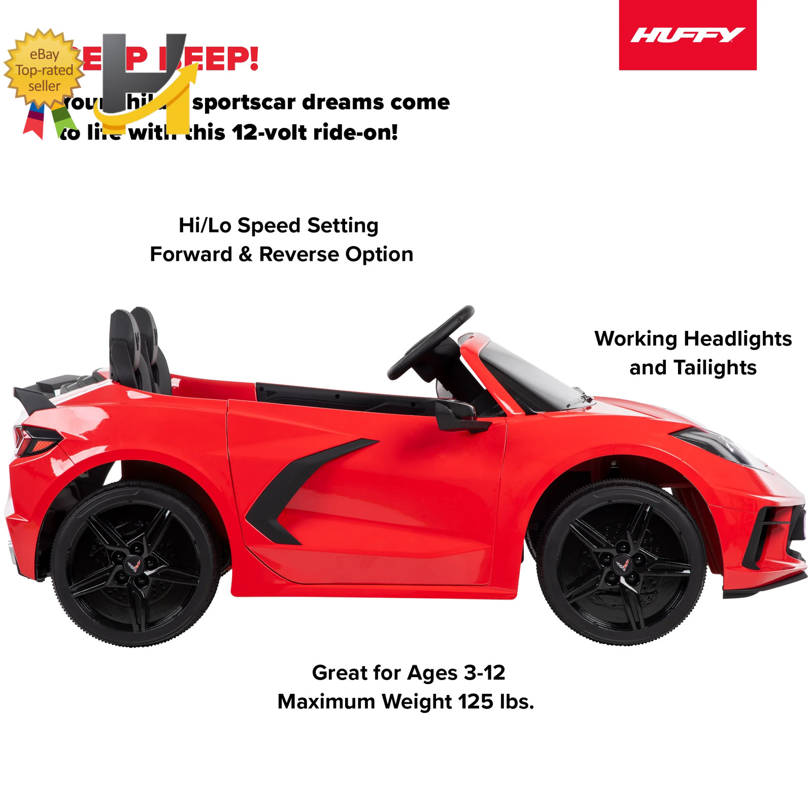 12V Corvette Stingray Battery Powered Ride-On Car Children Ages 3+ Sounds