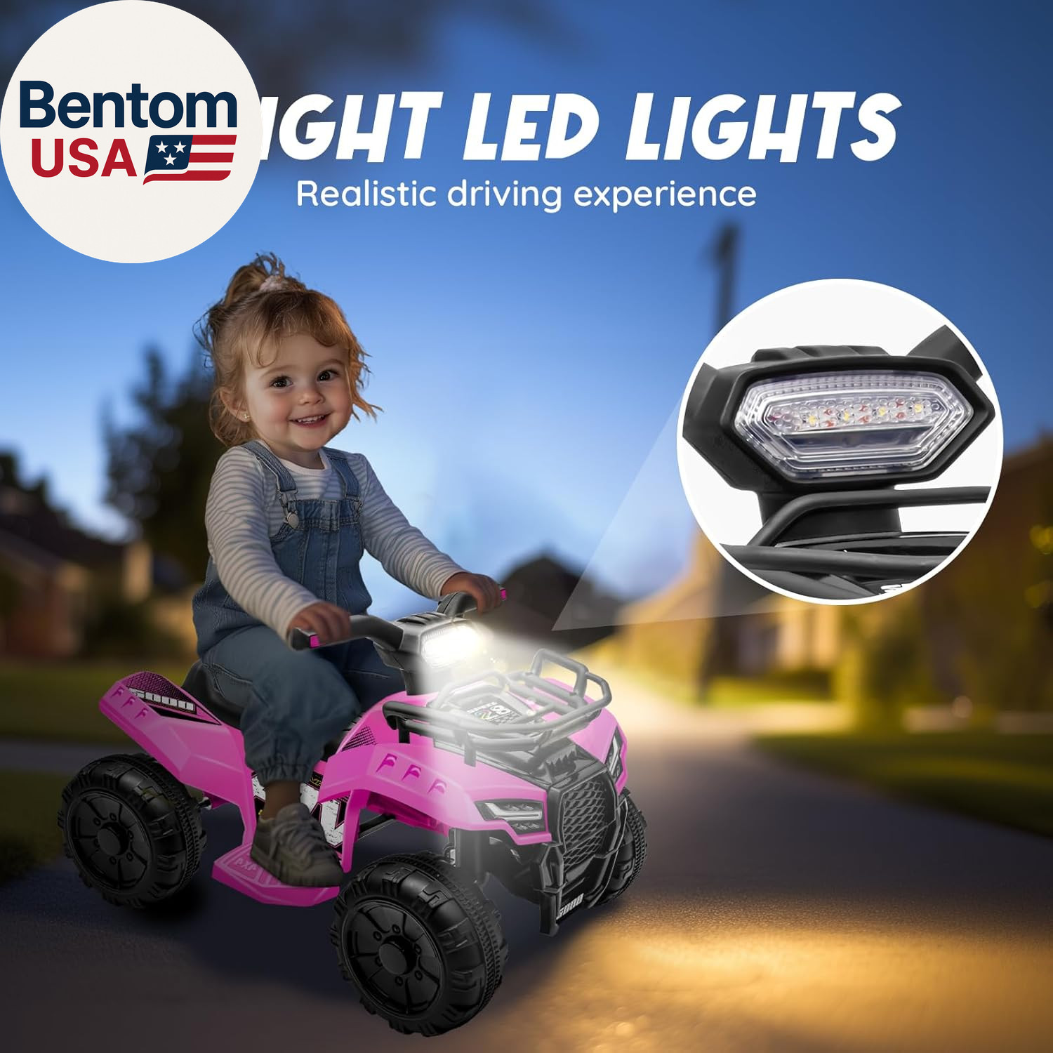 6V ATV for Kids, 4 Wheeler for Toddlers with Music, Horn, Lights, 1.2Mph Max Spe