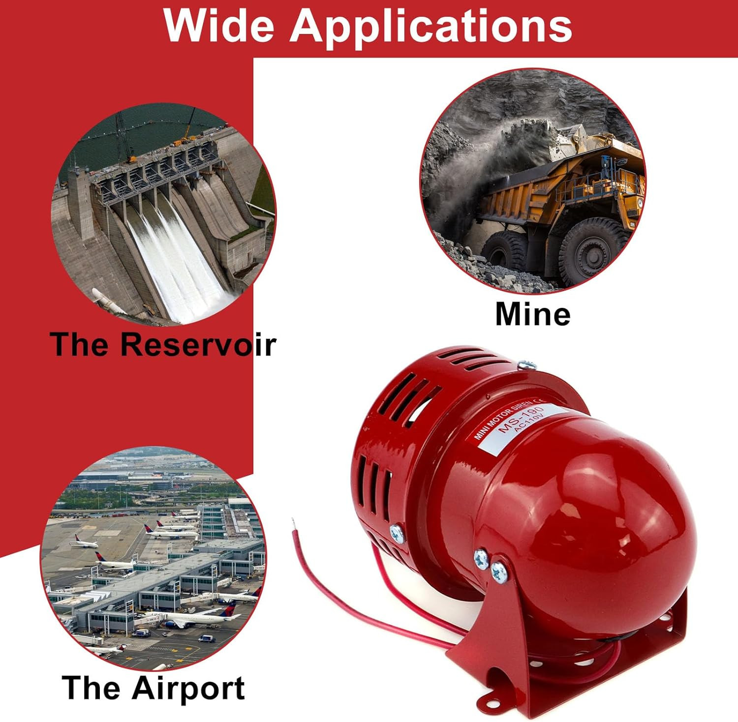 Motor Siren Red 1Pc AC 110V 114Db Industry Electric Motor Alarm Driven Siren, Ho