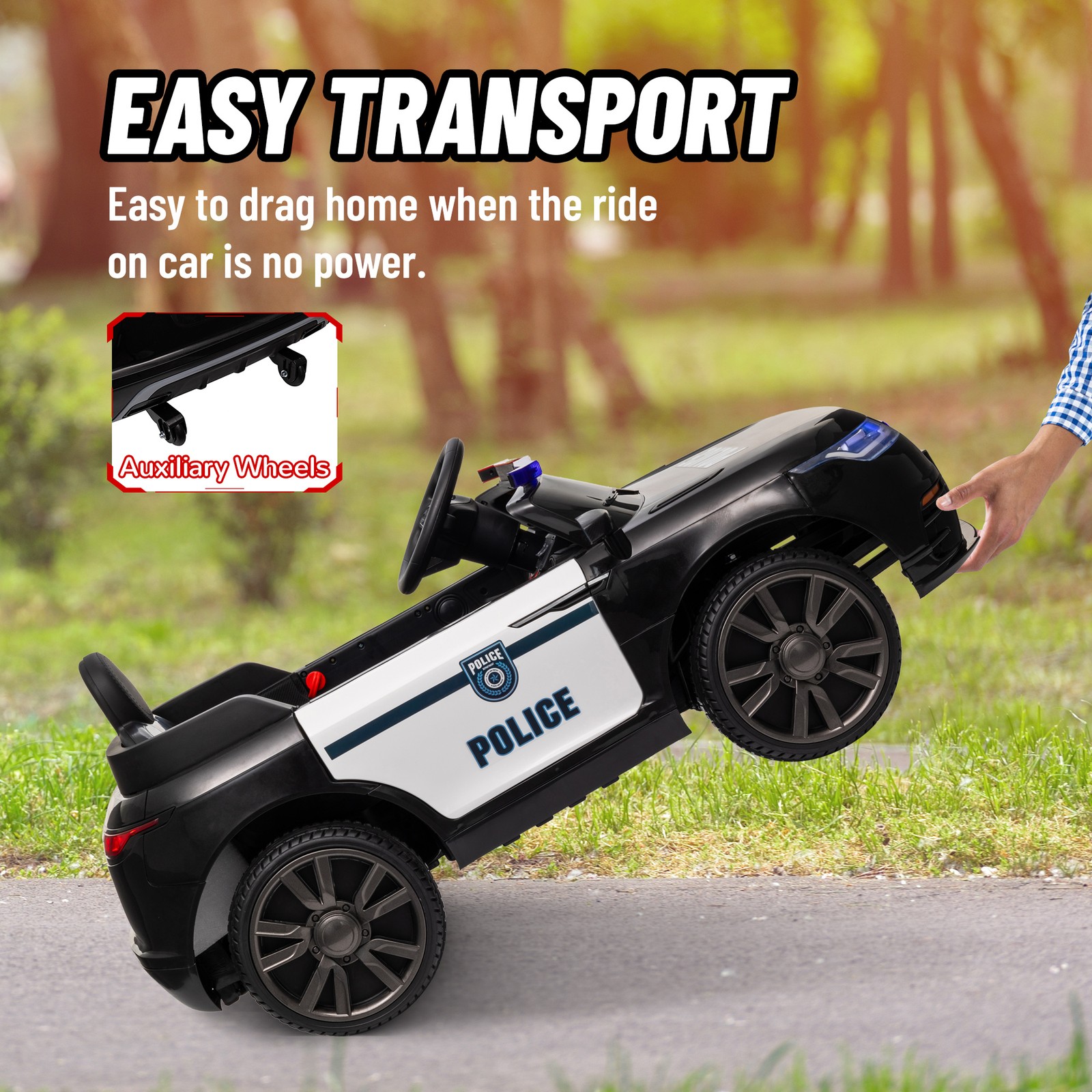 12V Kids Ride on Police Car w/ Remote Control, Black