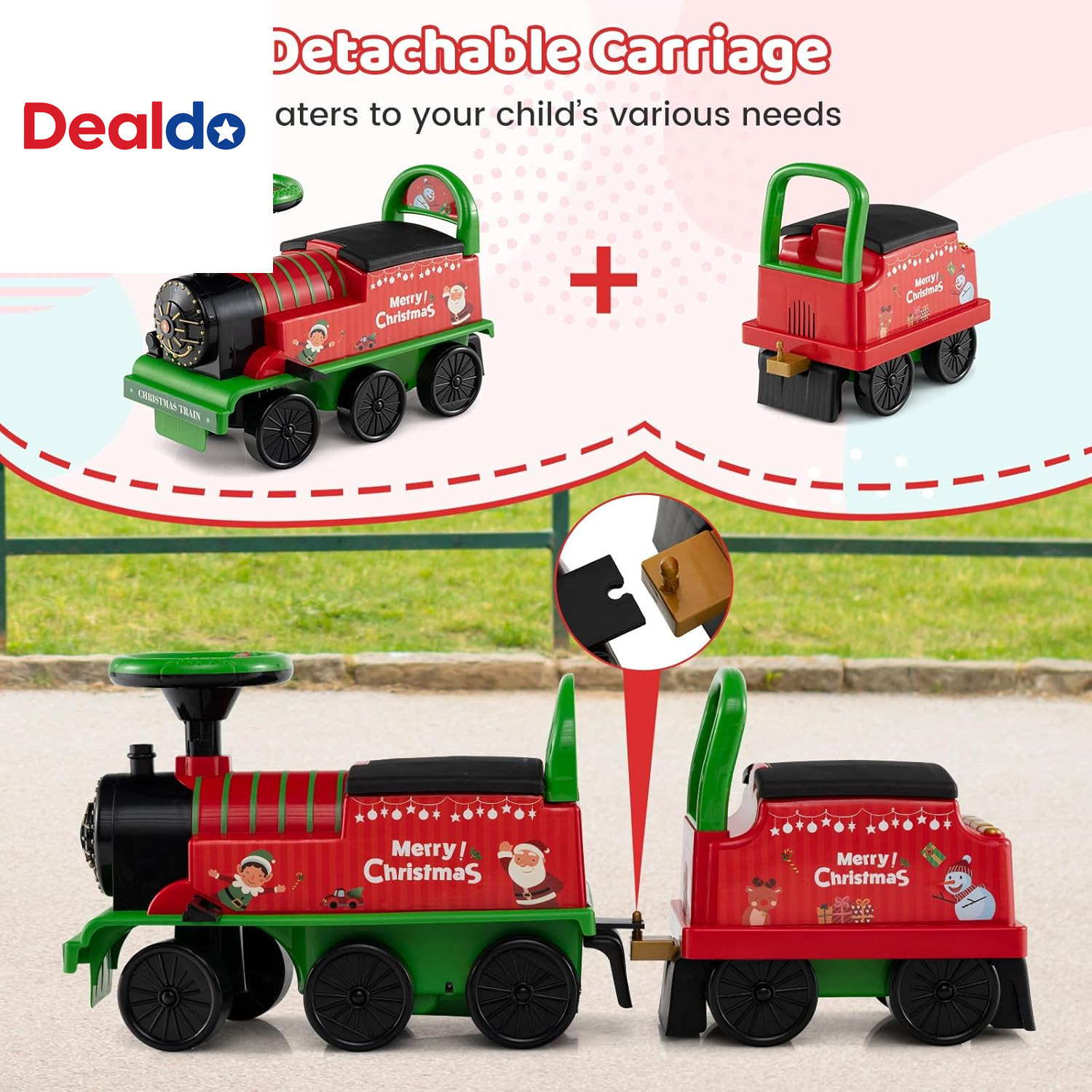 2-Seater Ride on Train with Carriage, 6V Ride on Toy W/Under-Seat Storage, Footr