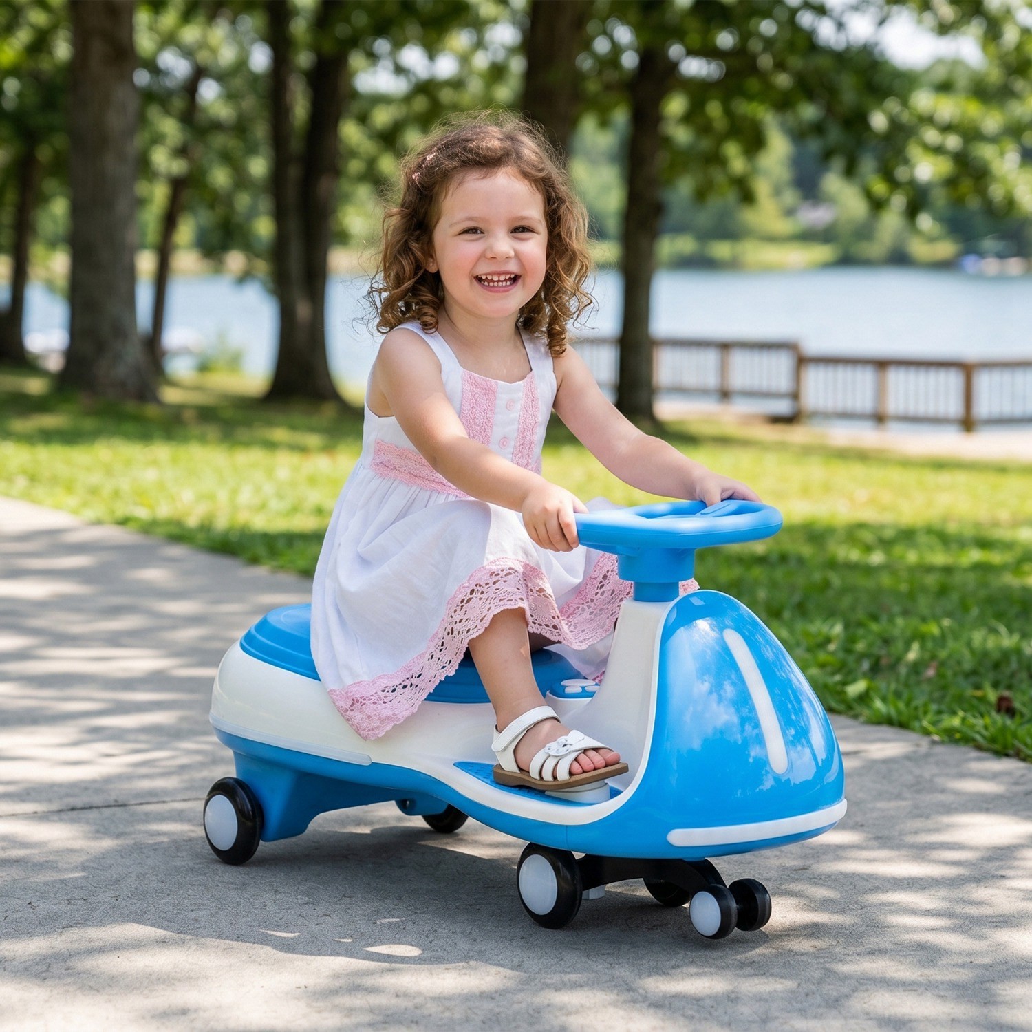 12V Electric Ride On Wiggle Car w/ Controllable LED Lights &Flashing PU Wheels