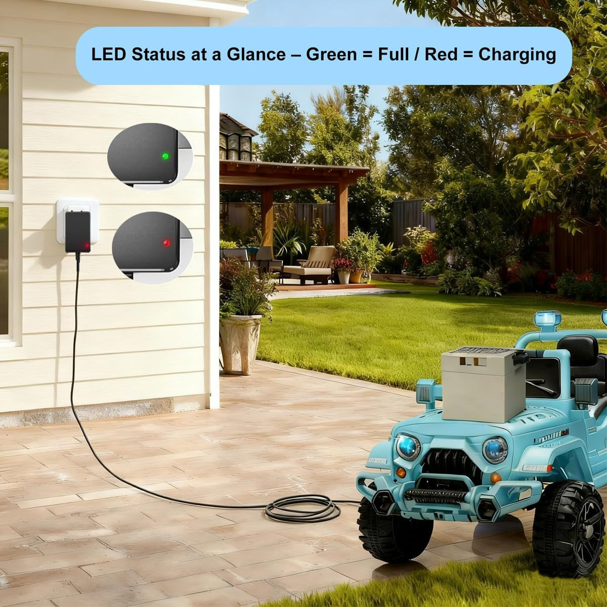 For Power Wheels 12 Volt Battery Charger, 6.6Ft Cord with Dual-Color Indicator L