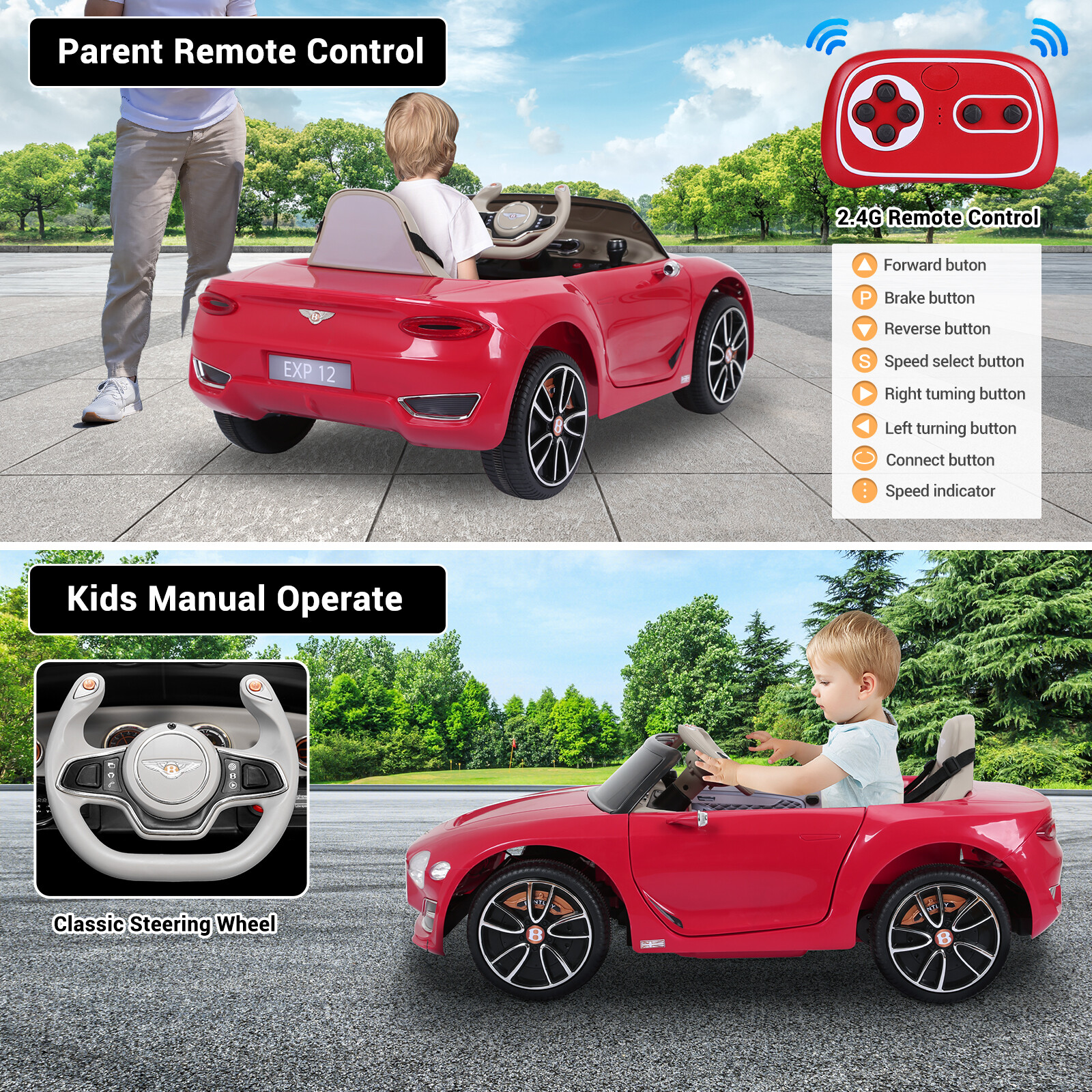 12V Kids Ride on car Licensed Bentley Style Kid Electric Car Toy +Remote Control